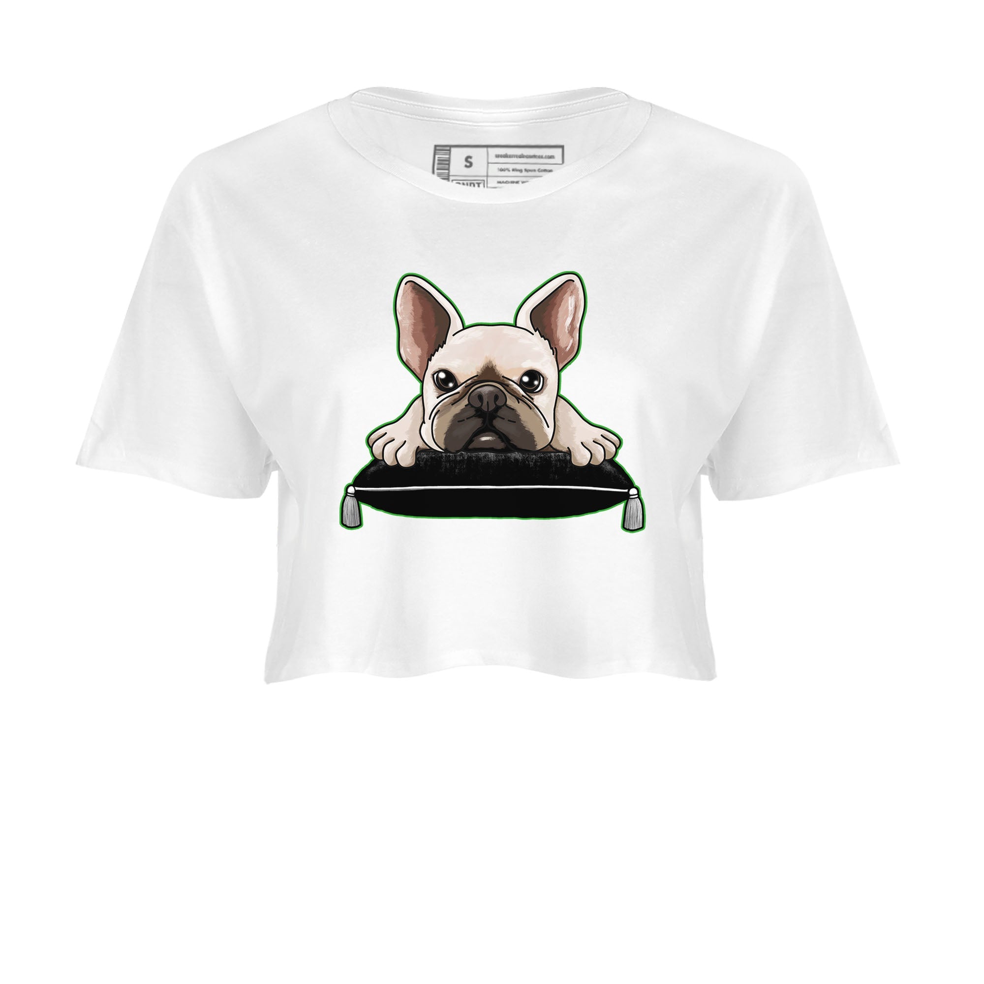 5s Lucky Green shirt to match jordans French Bulldog sneaker tees Air Jordan 5 Lucky Green Drip Gear Zone White 2 crop length shirt