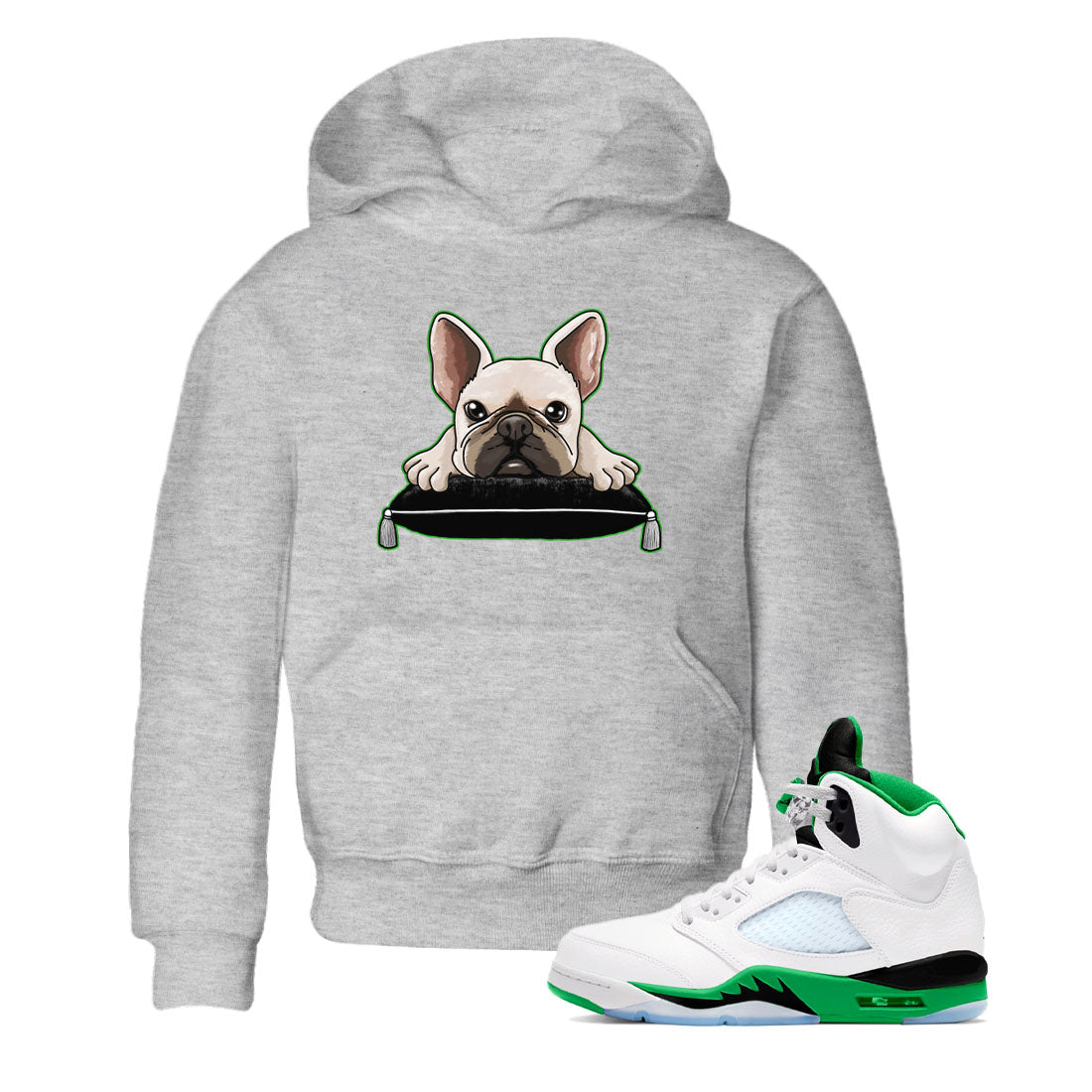 5s Lucky Green shirt to match jordans French Bulldog sneaker tees Air Jordan 5 Lucky Green Drip Gear Zone baby toddler Heather Grey 1 cotton Shirt
