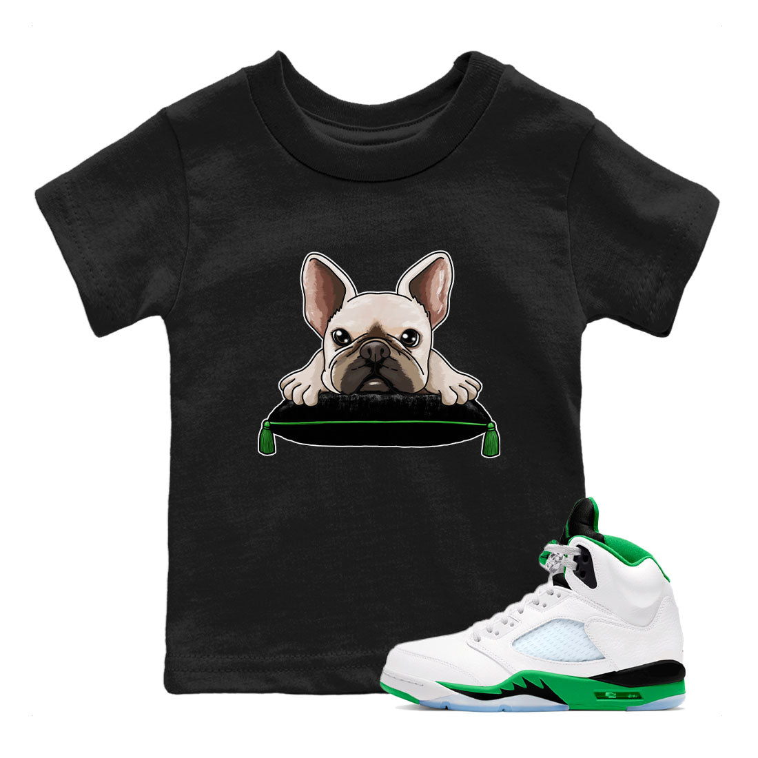 5s Lucky Green shirt to match jordans French Bulldog sneaker tees Air Jordan 5 Lucky Green Drip Gear Zone baby toddler Black 1 cotton Shirt