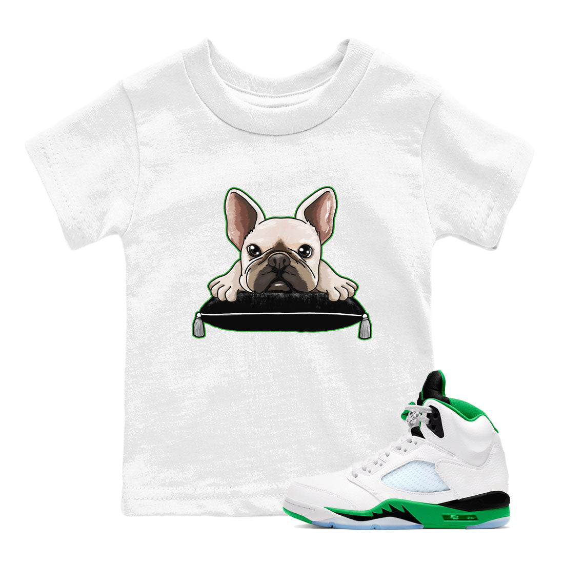 5s Lucky Green shirt to match jordans French Bulldog sneaker tees Air Jordan 5 Lucky Green Drip Gear Zone baby toddler White 1 cotton Shirt
