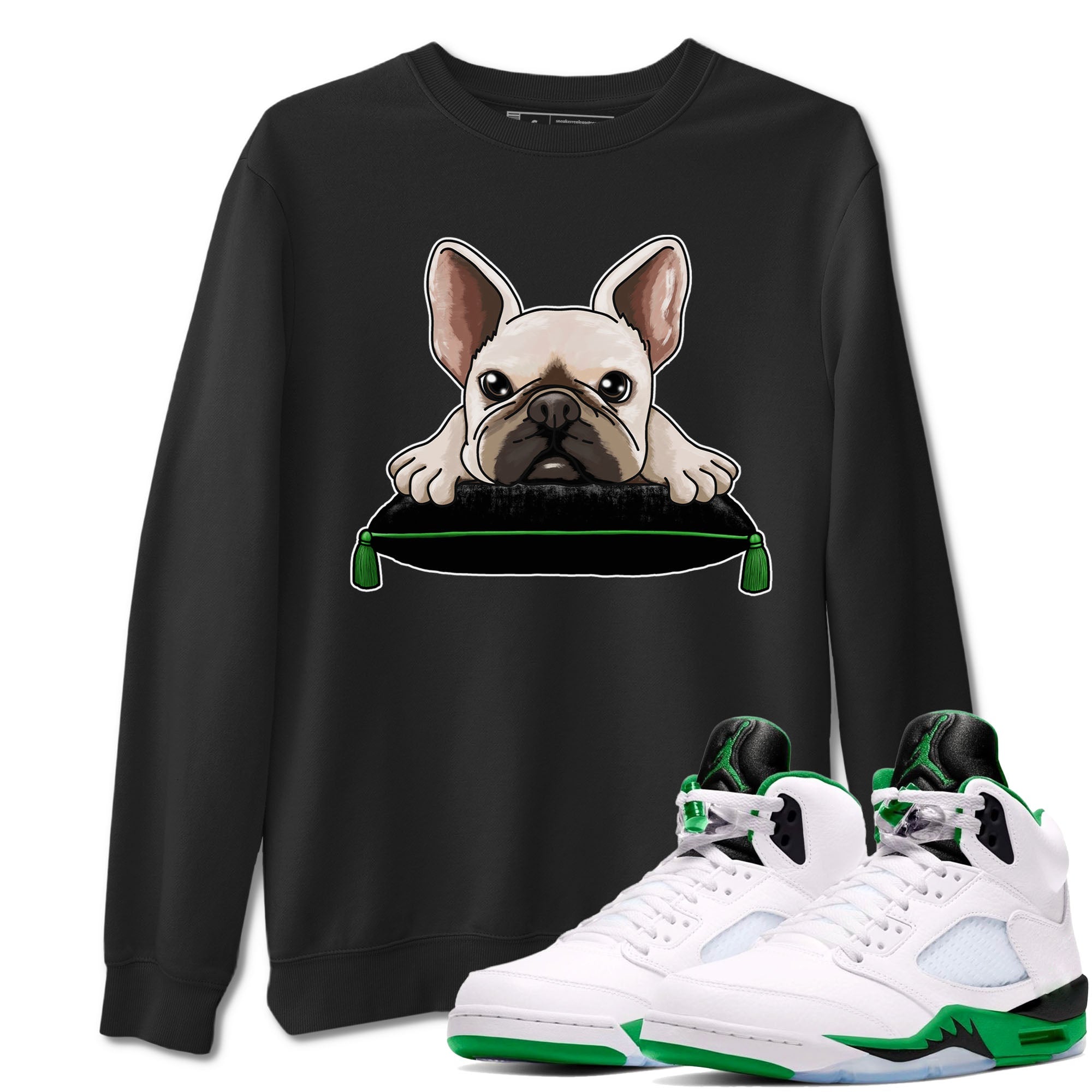 5s Lucky Green shirt to match jordans French Bulldog sneaker tees Air Jordan 5 Lucky Green Drip Gear Zone unisex cotton Black 1 crew neck shirt