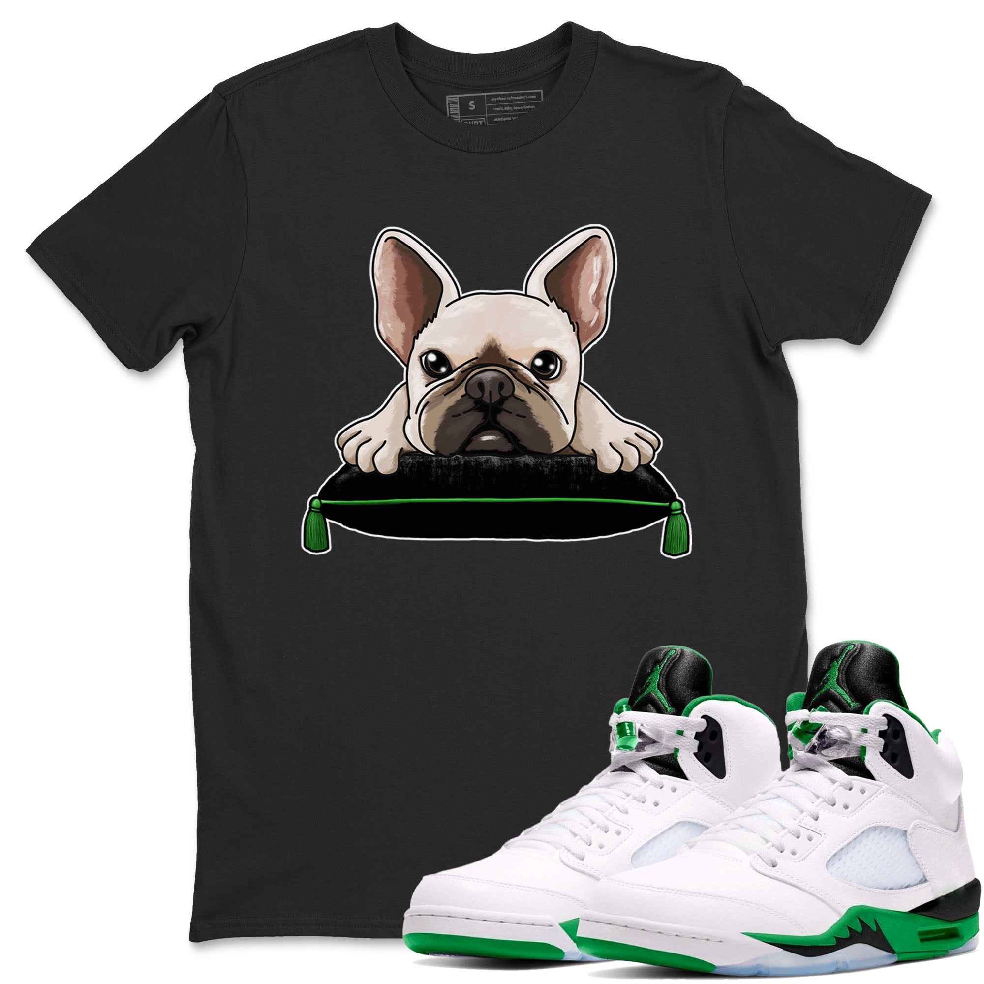 5s Lucky Green shirt to match jordans French Bulldog sneaker tees Air Jordan 5 Lucky Green Drip Gear Zone unisex cotton Black 1 crew neck shirt