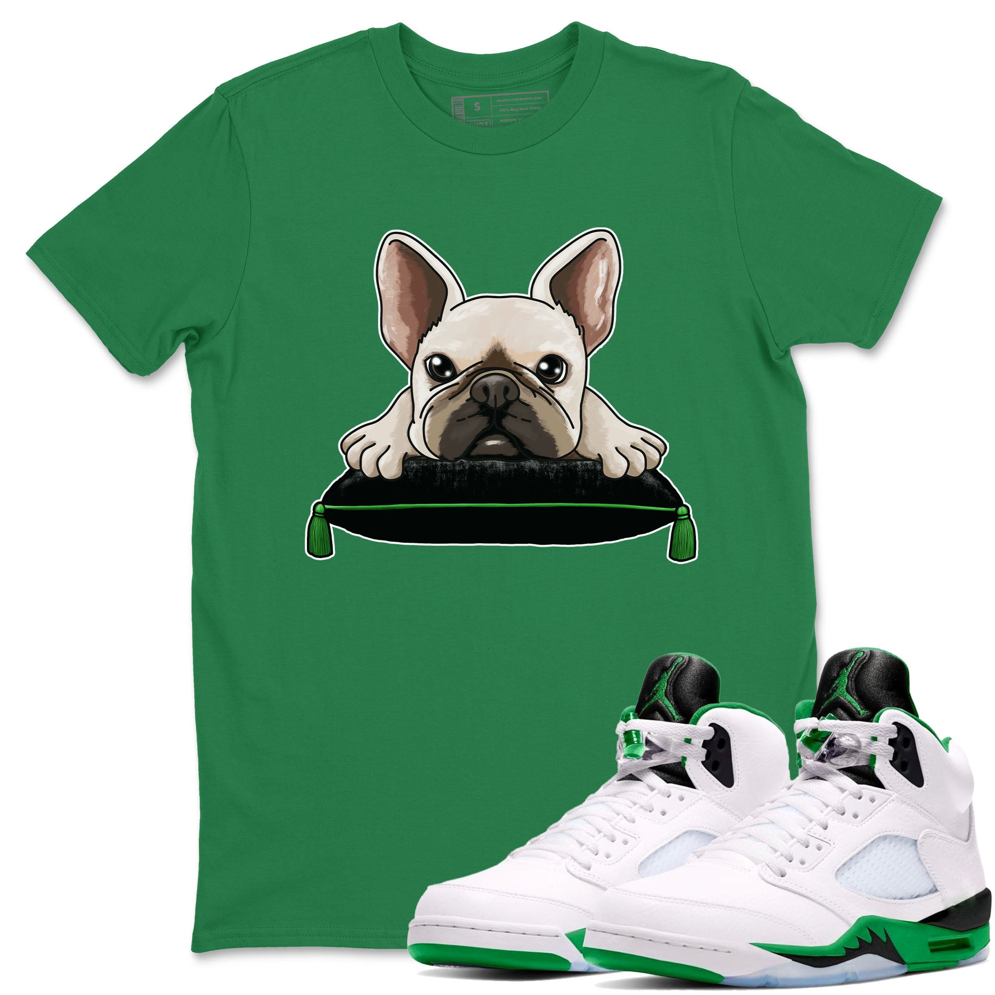 5s Lucky Green shirt to match jordans French Bulldog sneaker tees Air Jordan 5 Lucky Green Drip Gear Zone unisex cotton Kelly Green 1 crew neck shirt