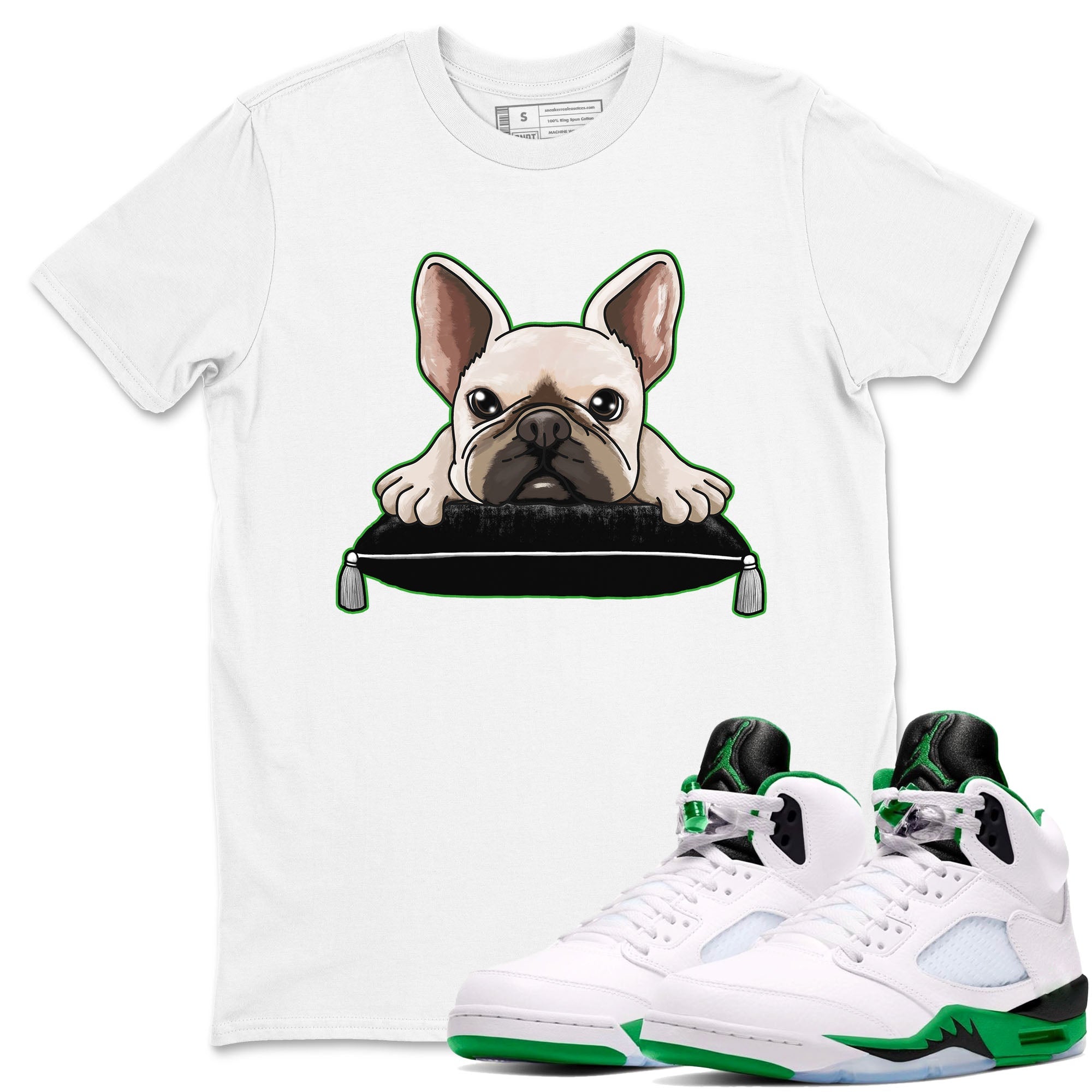 5s Lucky Green shirt to match jordans French Bulldog sneaker tees Air Jordan 5 Lucky Green Drip Gear Zone unisex cotton White 1 crew neck shirt