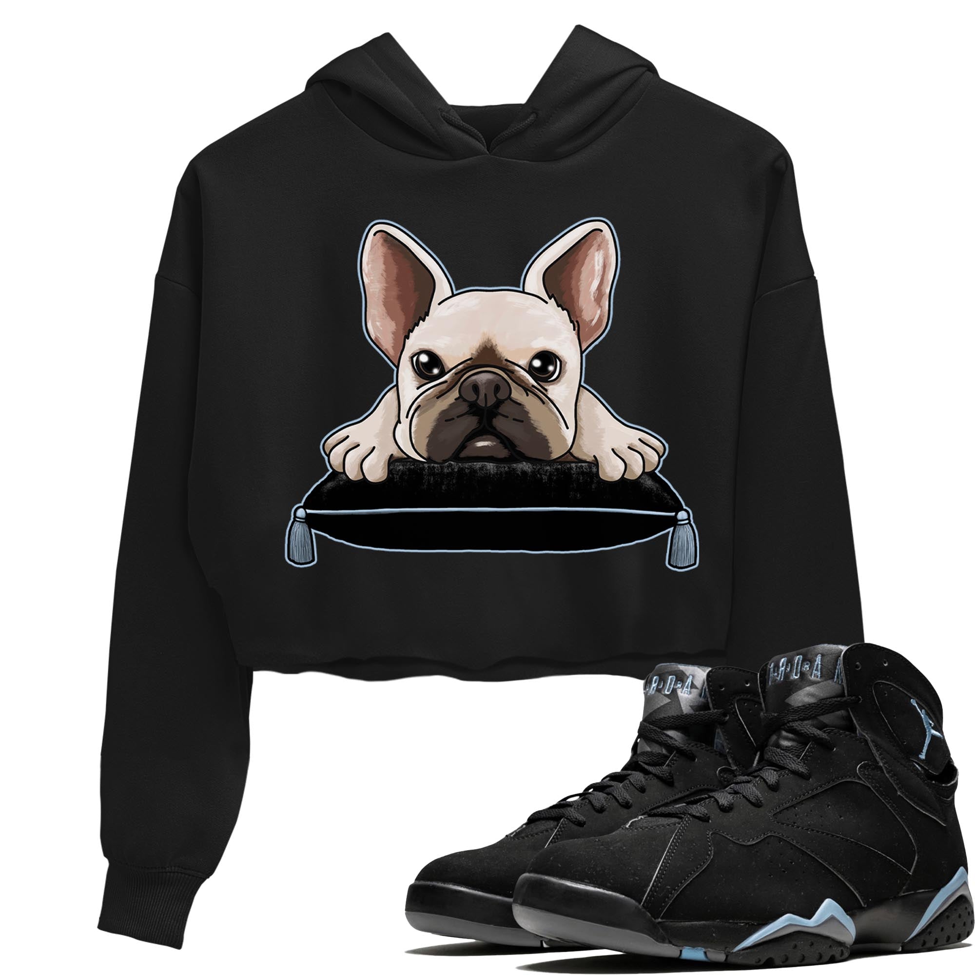 Air Jordan 7 Chambray shirt to match jordans French Bulldog Streetwear Sneaker Shirt AJ7 Chambray Drip Gear Zone Sneaker Matching Clothing Black 1 Crop T-Shirt