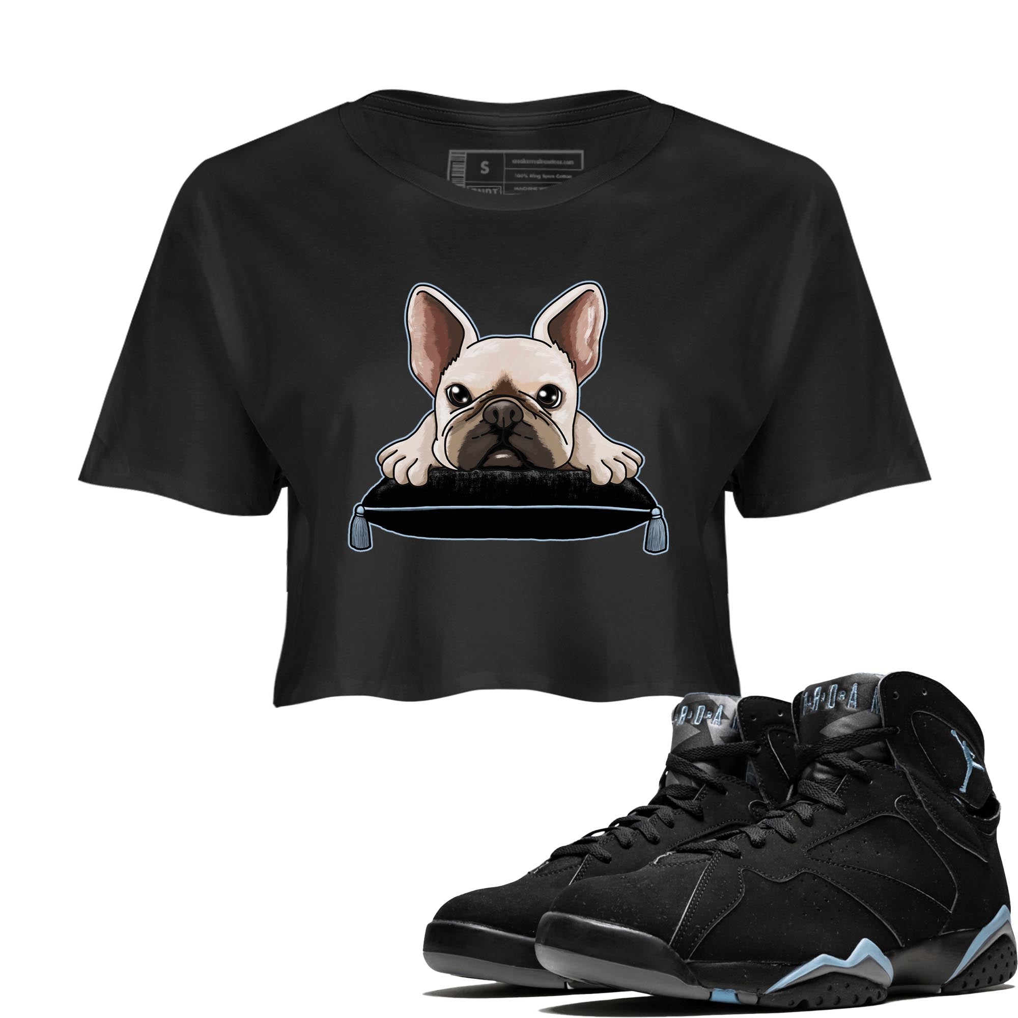 Air Jordan 7 Chambray shirt to match jordans French Bulldog Streetwear Sneaker Shirt AJ7 Chambray Drip Gear Zone Sneaker Matching Clothing Black 1 Crop T-Shirt