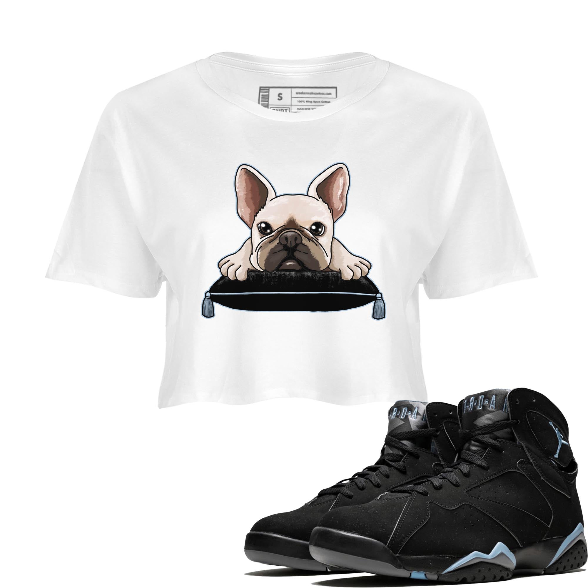 Air Jordan 7 Chambray shirt to match jordans French Bulldog Streetwear Sneaker Shirt AJ7 Chambray Drip Gear Zone Sneaker Matching Clothing White 1 Crop T-Shirt