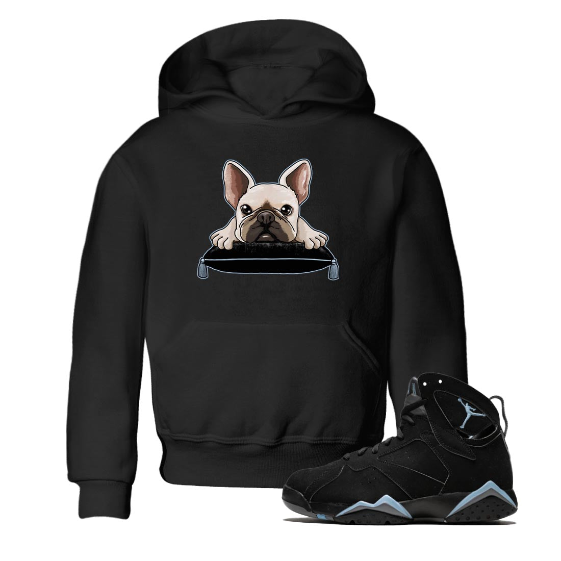 Air Jordan 7 Chambray shirt to match jordans French Bulldog Streetwear Sneaker Shirt AJ7 Chambray Drip Gear Zone Sneaker Matching Clothing Baby Toddler Black 1 T-Shirt