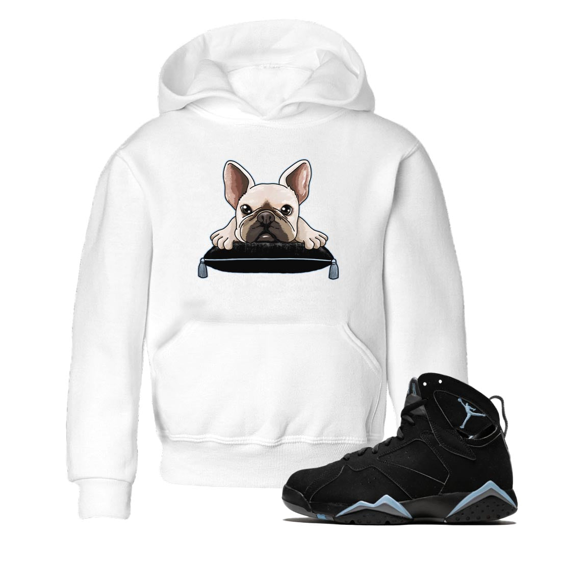 Air Jordan 7 Chambray shirt to match jordans French Bulldog Streetwear Sneaker Shirt AJ7 Chambray Drip Gear Zone Sneaker Matching Clothing Baby Toddler White 1 T-Shirt