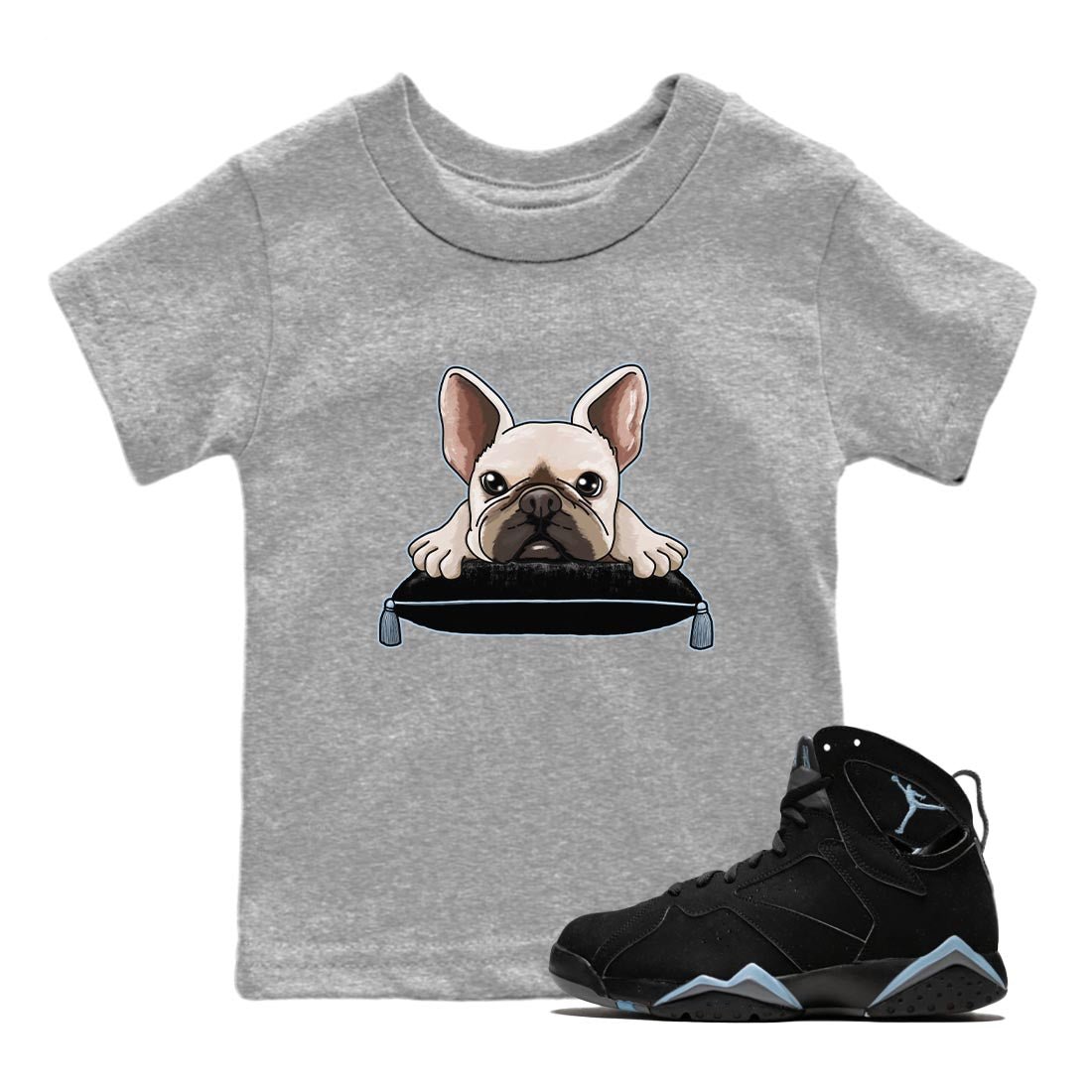 Air Jordan 7 Chambray shirt to match jordans French Bulldog Streetwear Sneaker Shirt AJ7 Chambray Drip Gear Zone Sneaker Matching Clothing Baby Toddler Heather Grey 1 T-Shirt