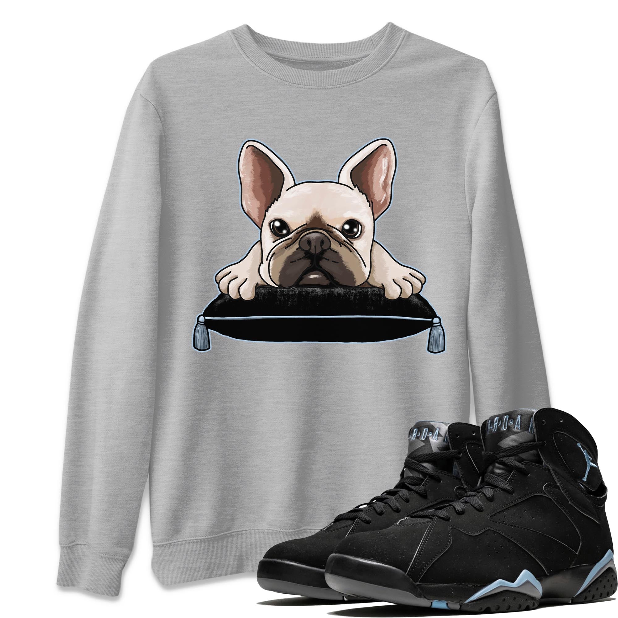 Air Jordan 7 Chambray shirt to match jordans French Bulldog Streetwear Sneaker Shirt AJ7 Chambray Drip Gear Zone Sneaker Matching Clothing Unisex Heather Grey 1 T-Shirt