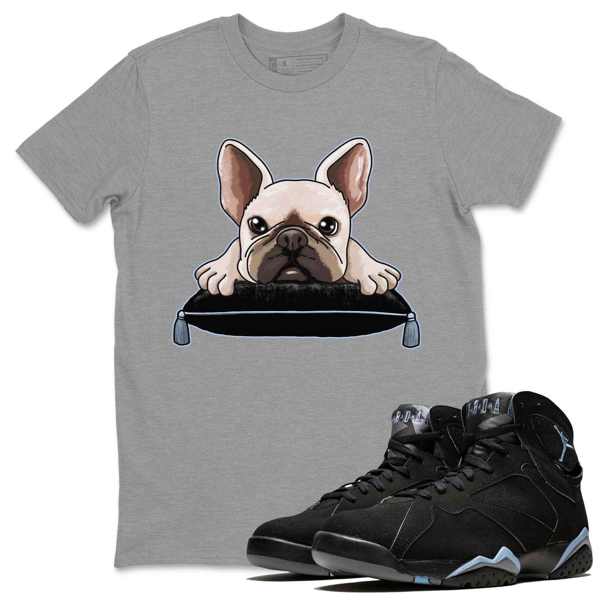 Air Jordan 7 Chambray shirt to match jordans French Bulldog Streetwear Sneaker Shirt AJ7 Chambray Drip Gear Zone Sneaker Matching Clothing Unisex Heather Grey 1 T-Shirt