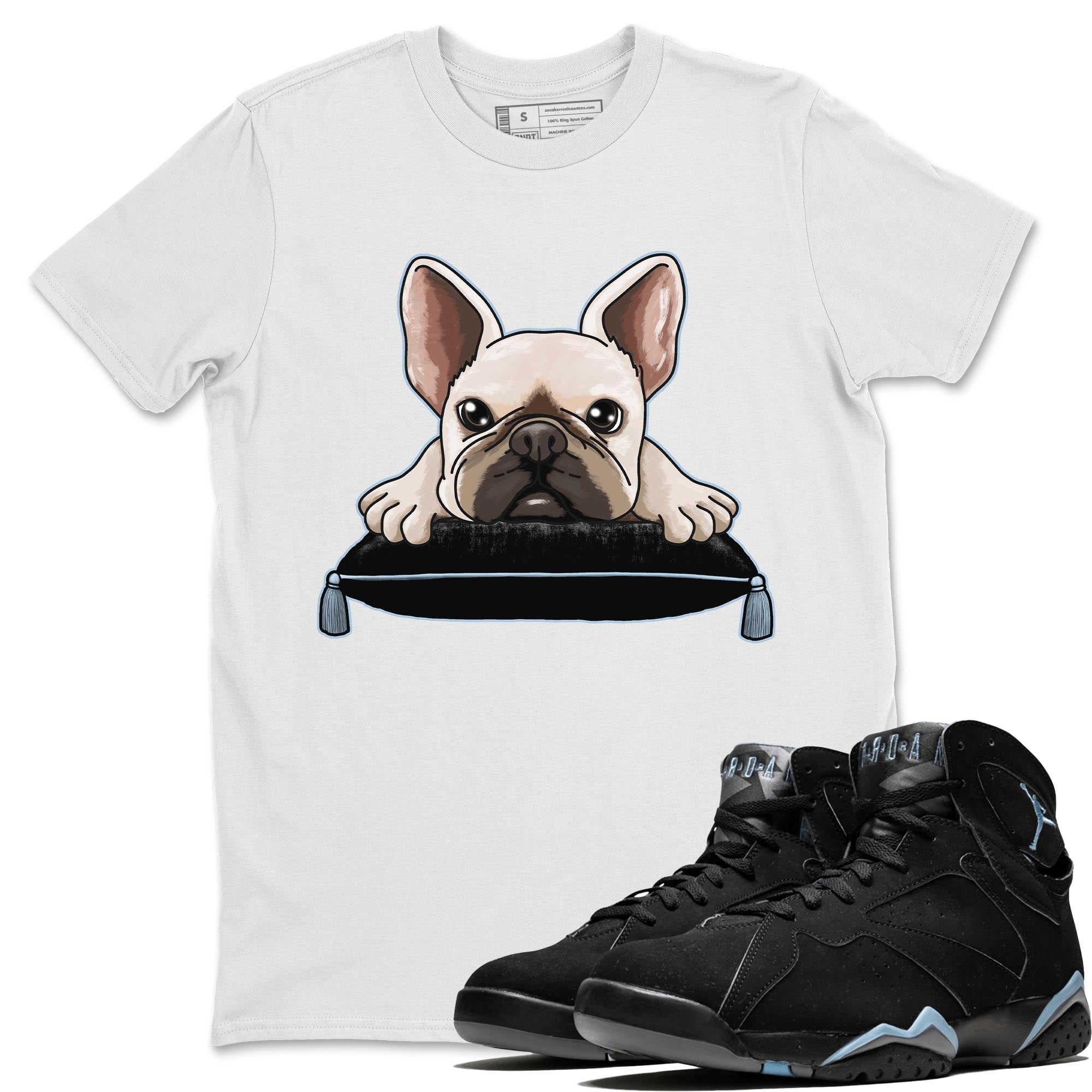 Air Jordan 7 Chambray shirt to match jordans French Bulldog Streetwear Sneaker Shirt AJ7 Chambray Drip Gear Zone Sneaker Matching Clothing Unisex White 1 T-Shirt