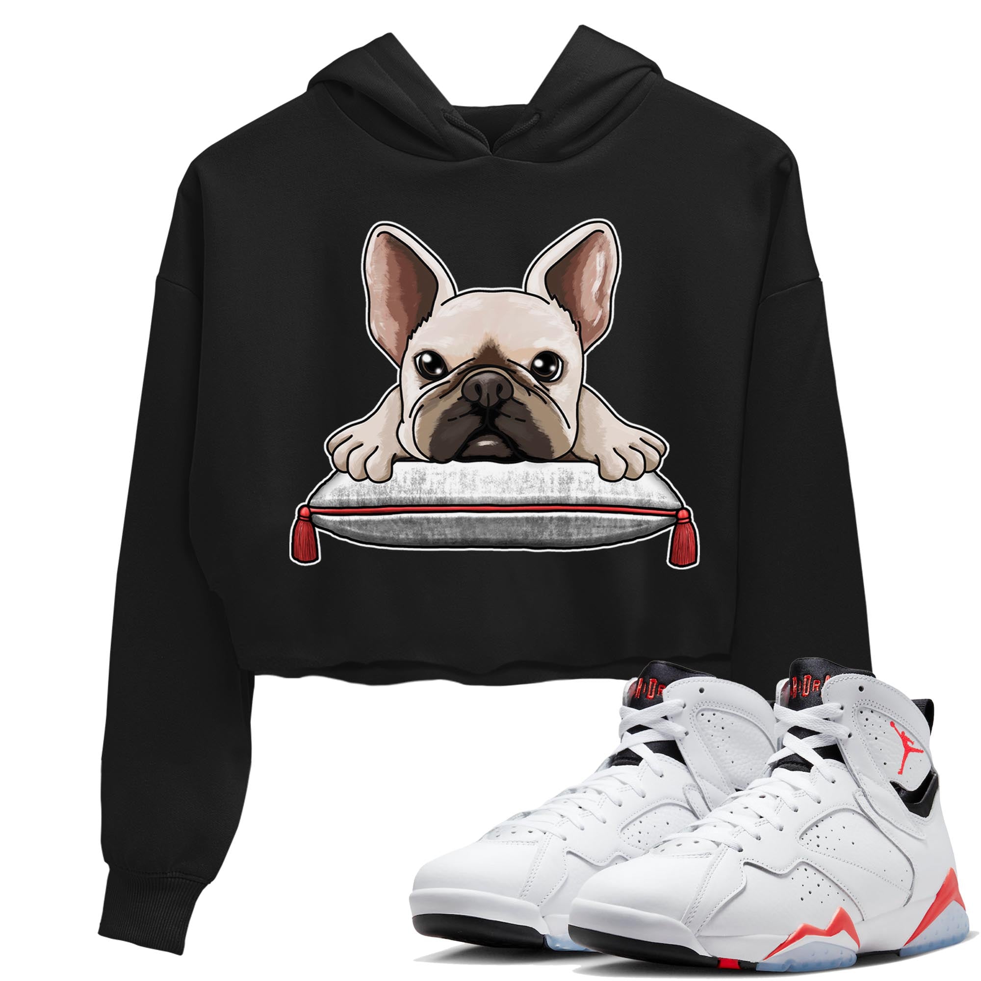 Air Jordan 7 White Infrared shirt to match jordans French Bulldog Streetwear Sneaker Shirt White Infrared 7s Drip Gear Zone Sneaker Matching Clothing Black 1 Crop T-Shirt