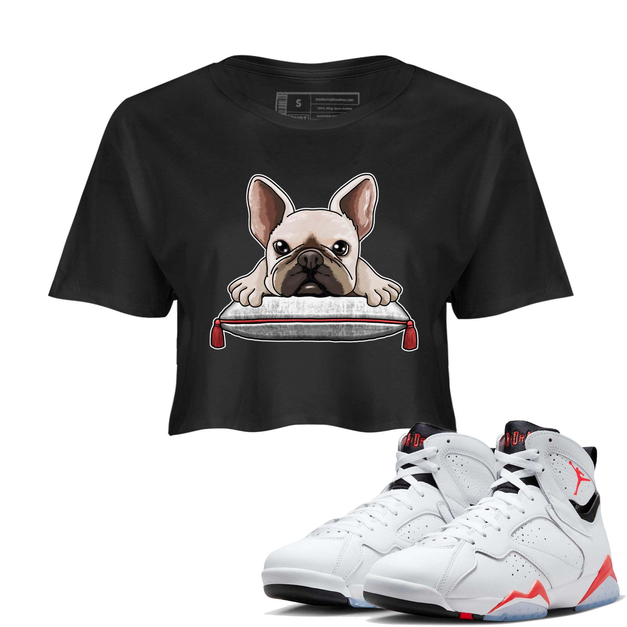 Air Jordan 7 White Infrared shirt to match jordans French Bulldog Streetwear Sneaker Shirt White Infrared 7s Drip Gear Zone Sneaker Matching Clothing Black 1 Crop T-Shirt