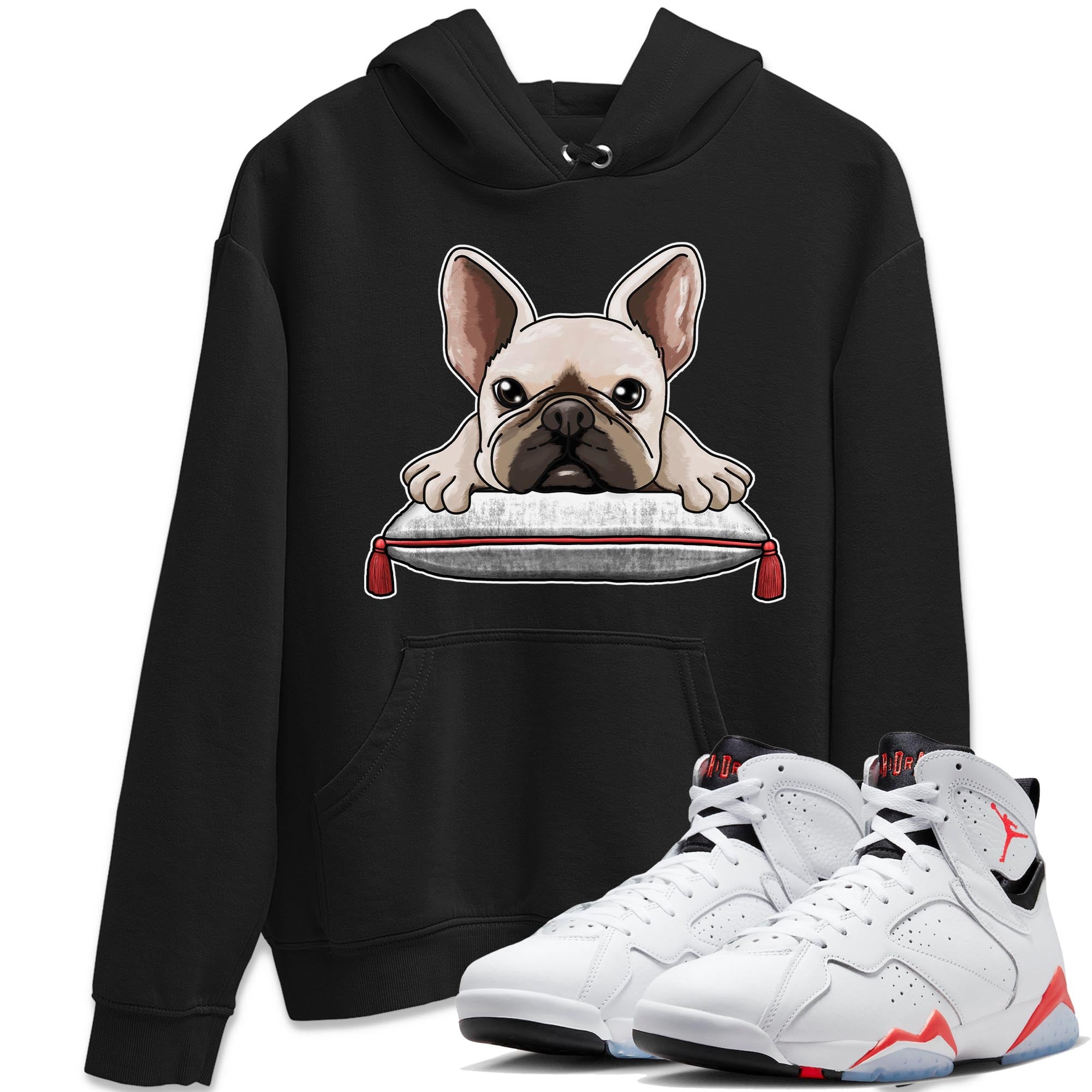 Air Jordan 7 White Infrared shirt to match jordans French Bulldog Streetwear Sneaker Shirt White Infrared 7s Drip Gear Zone Sneaker Matching Clothing Unisex Black 1 T-Shirt