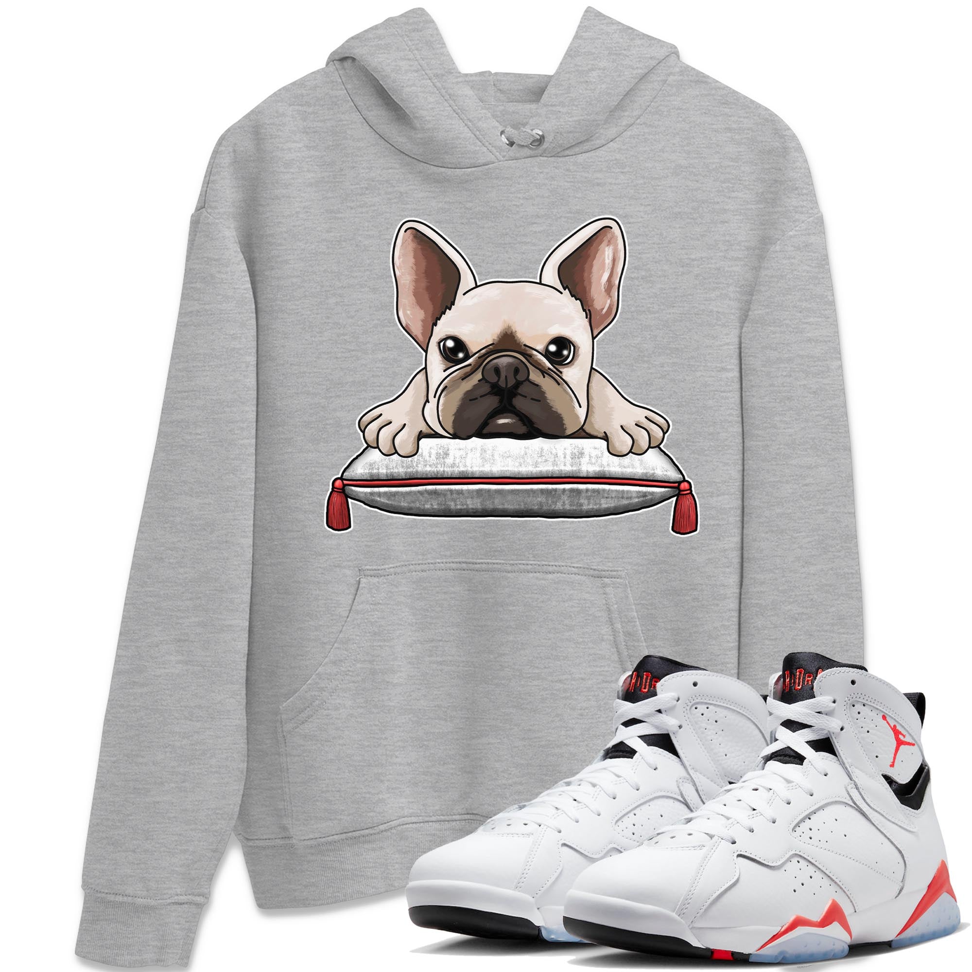 Air Jordan 7 White Infrared shirt to match jordans French Bulldog Streetwear Sneaker Shirt White Infrared 7s Drip Gear Zone Sneaker Matching Clothing Unisex Heather Grey 1 T-Shirt
