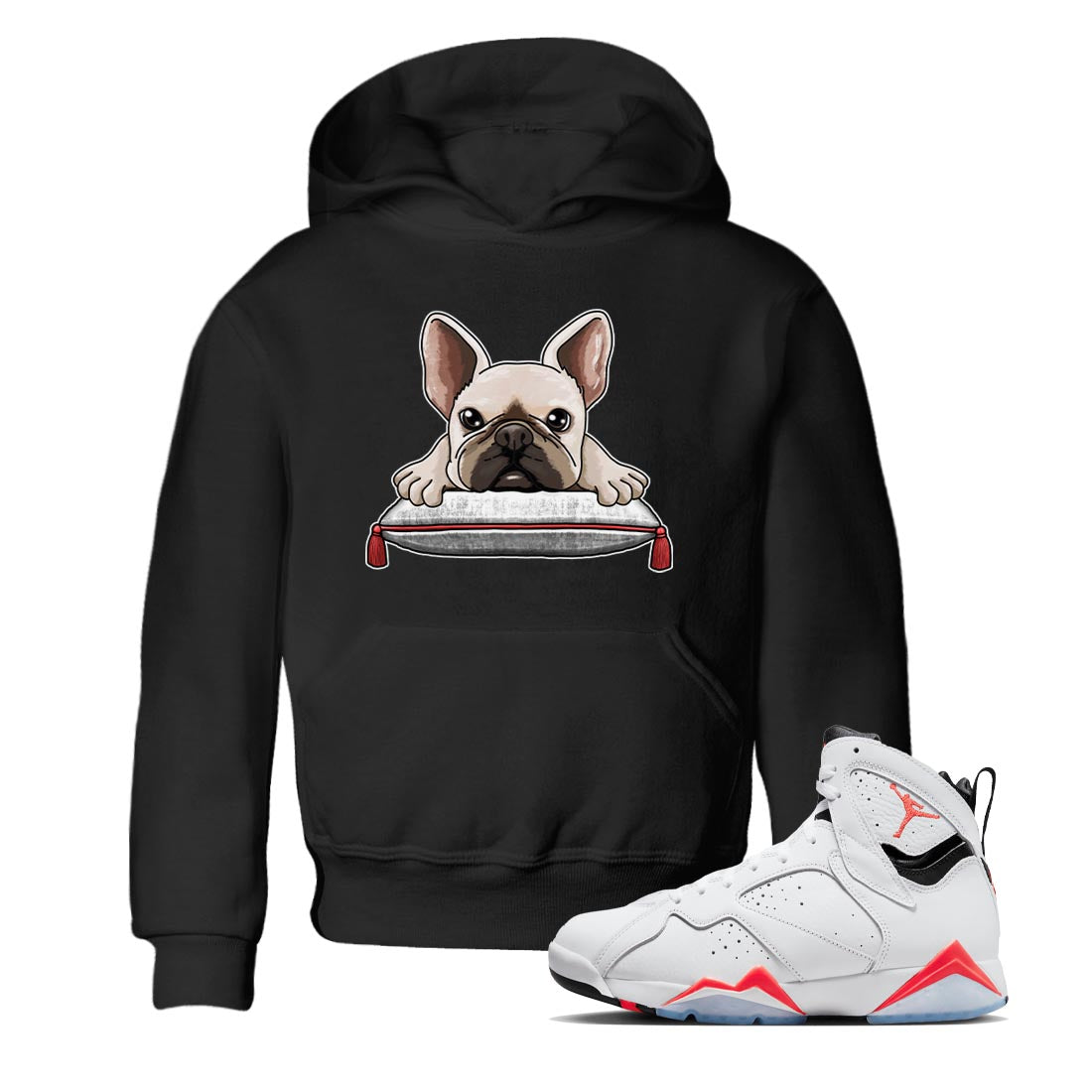 Air Jordan 7 White Infrared shirt to match jordans French Bulldog Streetwear Sneaker Shirt White Infrared 7s Drip Gear Zone Sneaker Matching Clothing Baby Toddler Black 1 T-Shirt