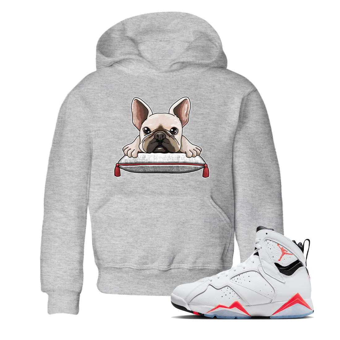 Air Jordan 7 White Infrared shirt to match jordans French Bulldog Streetwear Sneaker Shirt White Infrared 7s Drip Gear Zone Sneaker Matching Clothing Baby Toddler Heather Grey 1 T-Shirt