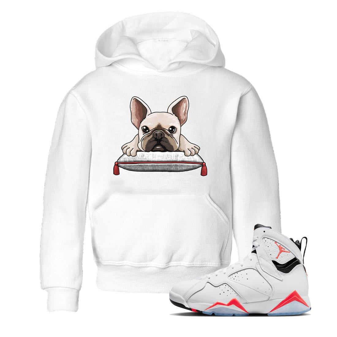Air Jordan 7 White Infrared shirt to match jordans French Bulldog Streetwear Sneaker Shirt White Infrared 7s Drip Gear Zone Sneaker Matching Clothing Baby Toddler White 1 T-Shirt