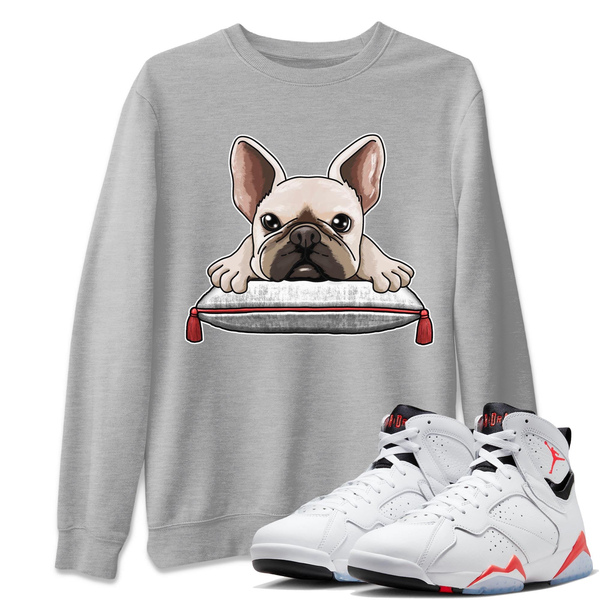 Air Jordan 7 White Infrared shirt to match jordans French Bulldog Streetwear Sneaker Shirt White Infrared 7s Drip Gear Zone Sneaker Matching Clothing Unisex Heather Grey 1 T-Shirt