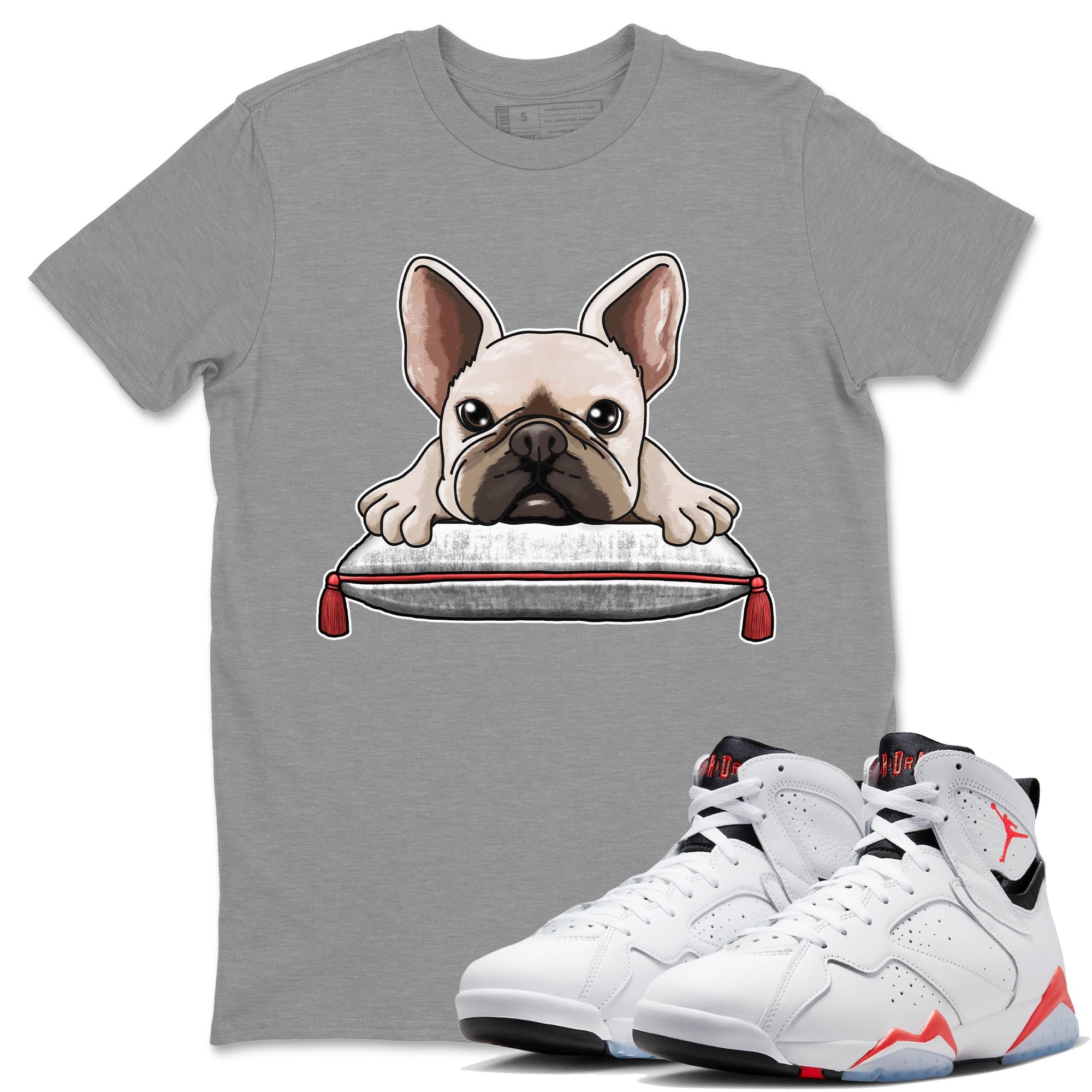 Air Jordan 7 White Infrared shirt to match jordans French Bulldog Streetwear Sneaker Shirt White Infrared 7s Drip Gear Zone Sneaker Matching Clothing Unisex Heather Grey 1 T-Shirt