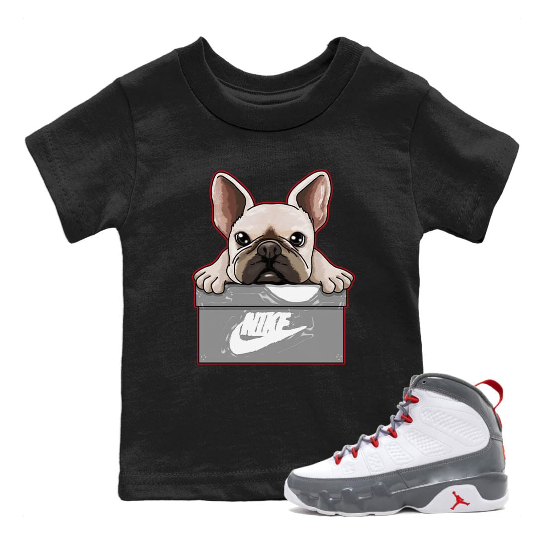 Jordan 9 Fire Red Shirt To Match Jordans French Bulldog Sneaker Tees Jordan 9 Fire Red Drip Gear Zone Sneaker Matching Clothing Kids Shirts