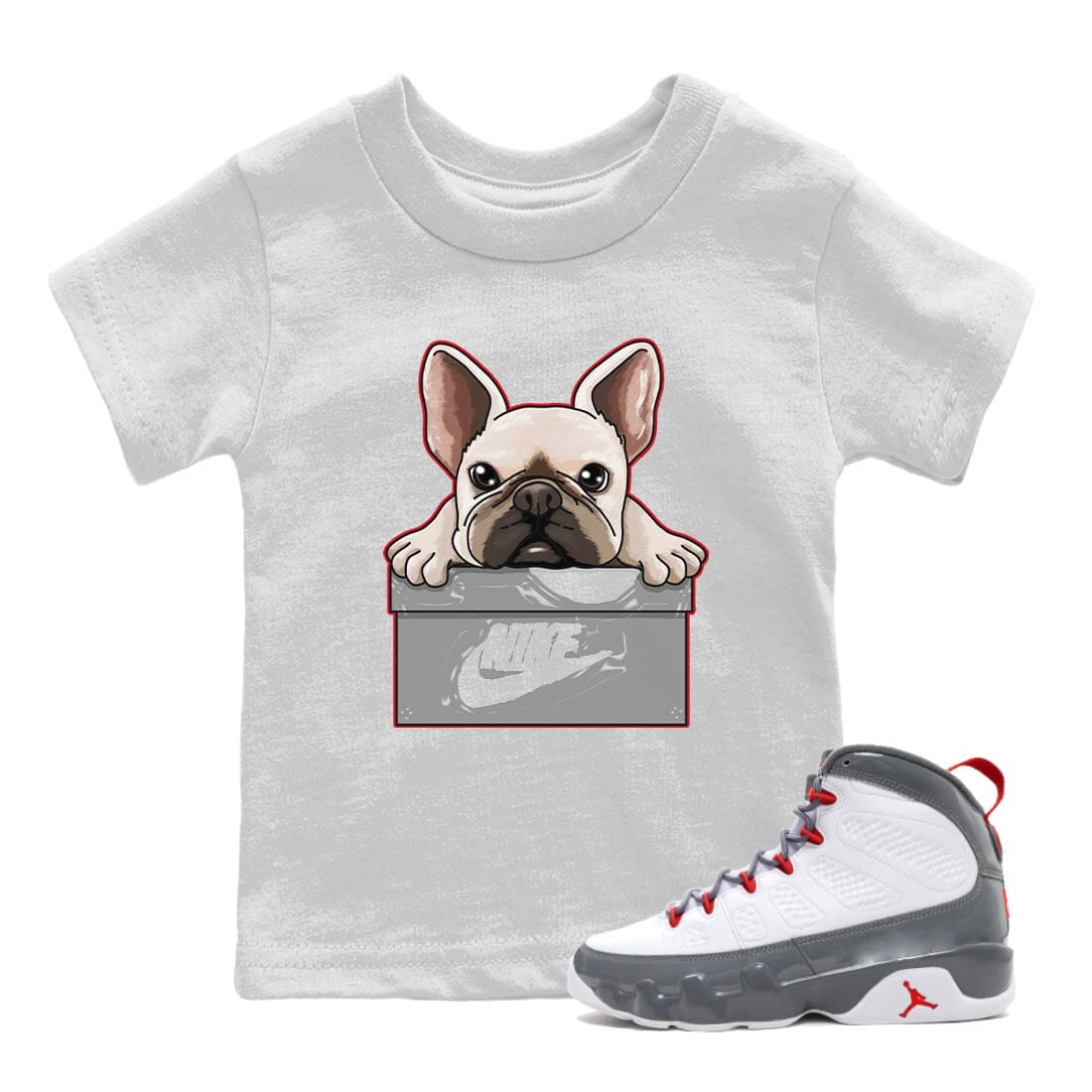 Jordan 9 Fire Red Shirt To Match Jordans French Bulldog Sneaker Tees Jordan 9 Fire Red Drip Gear Zone Sneaker Matching Clothing Kids Shirts