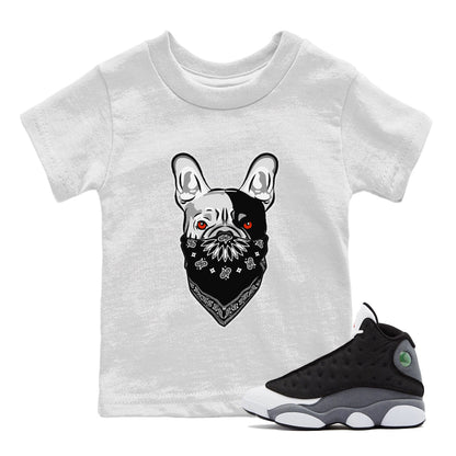 Air Jordan 13 Black Flint Sneaker Match Tees French Bulldog Bandana Streetwear Sneaker Shirt Air Jordan 13 Retro Black Flint Tee Kids Shirts White 1