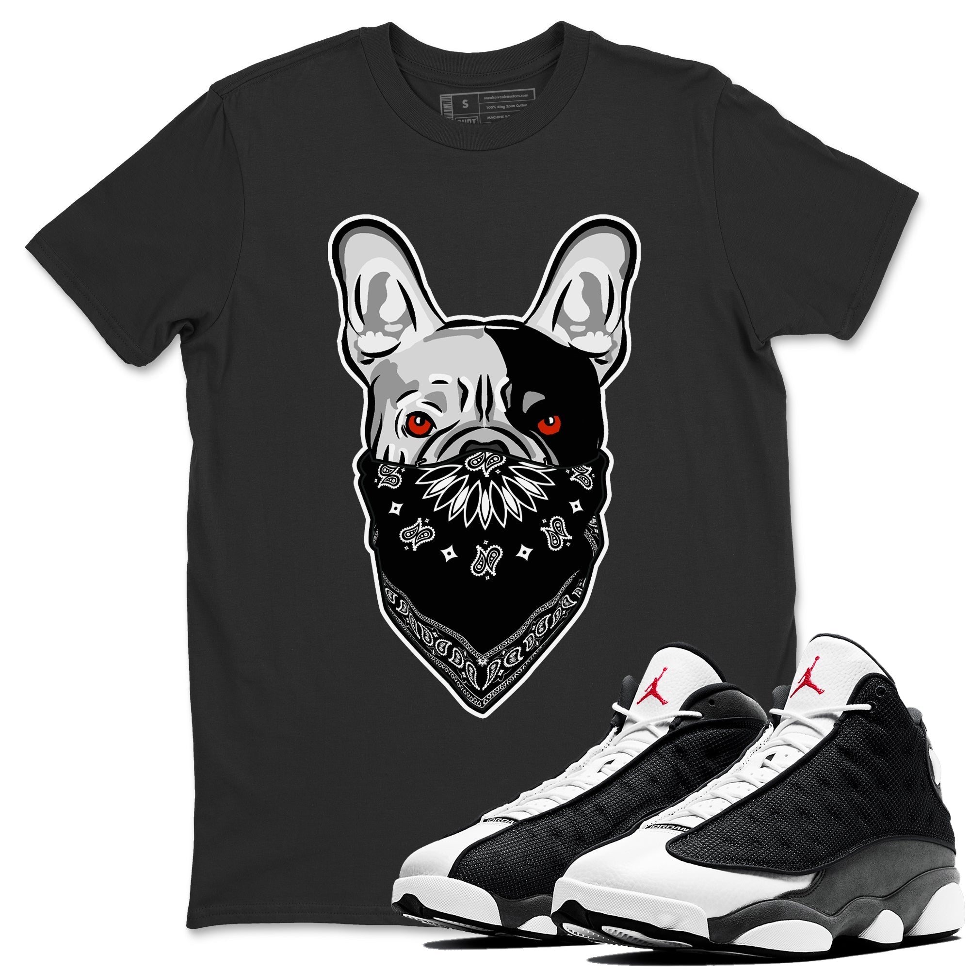 Air Jordan 13 Black Flint Sneaker Match Tees French Bulldog Bandana Streetwear Sneaker Shirt Air Jordan 13 Retro Black Flint Tee Unisex Shirts Black 1