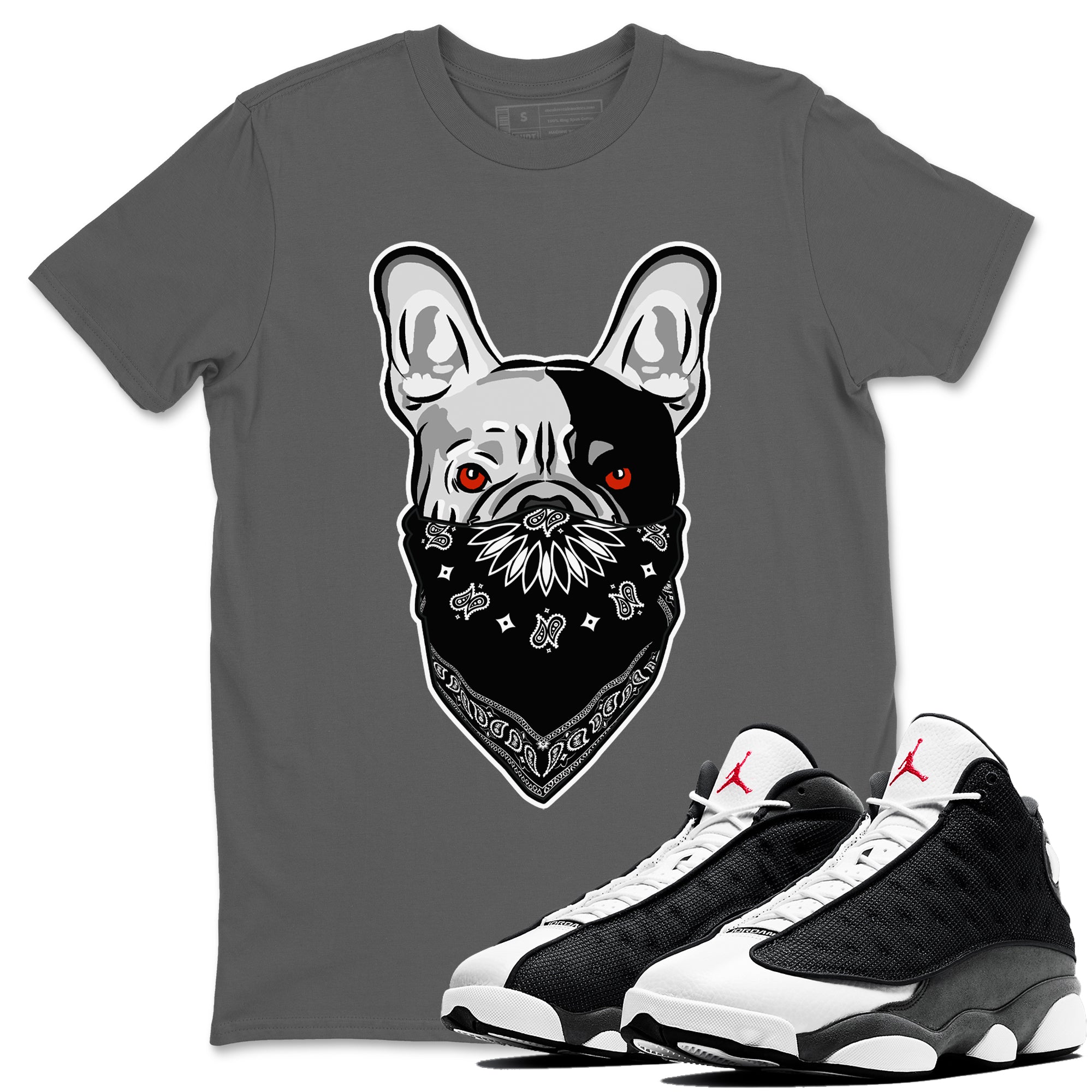 Air Jordan 13 Black Flint Sneaker Match Tees French Bulldog Bandana Streetwear Sneaker Shirt Air Jordan 13 Retro Black Flint Tee Unisex Shirts Cool Grey 1