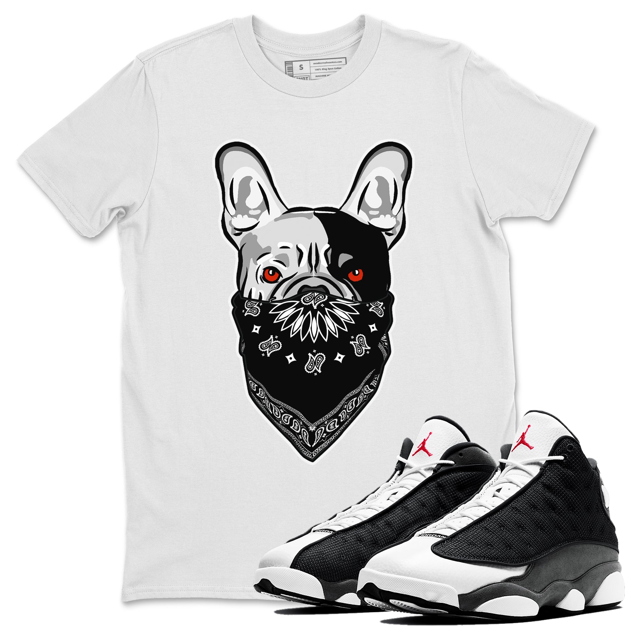 Air Jordan 13 Black Flint Sneaker Match Tees French Bulldog Bandana Streetwear Sneaker Shirt Air Jordan 13 Retro Black Flint Tee Unisex Shirts White 1