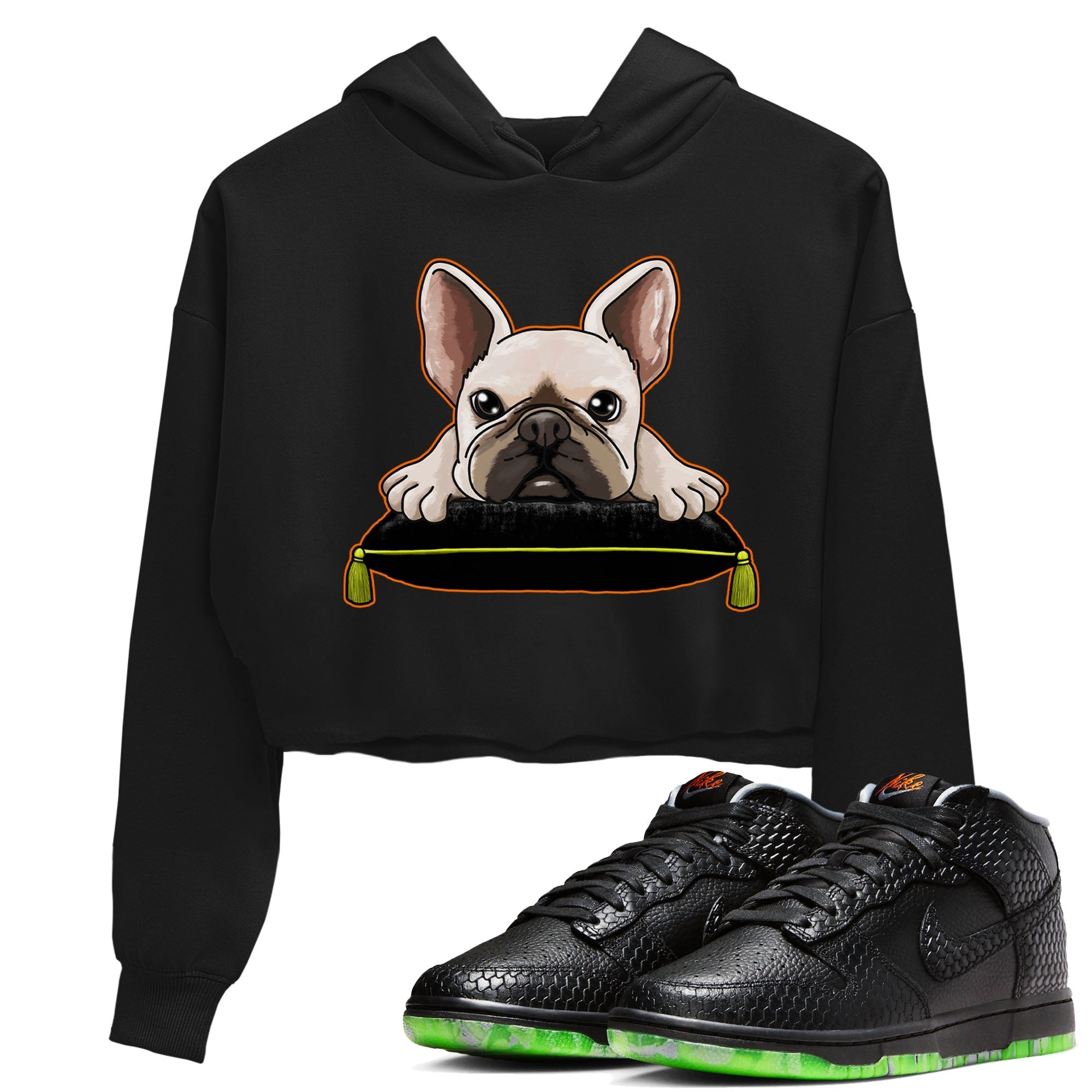 Dunk Halloween shirt to match jordans French Bulldog sneaker tees Dunk Mid Halloween Drip Gear Zone Sneaker Matching Clothing Brand Black 1 Crop T-Shirt