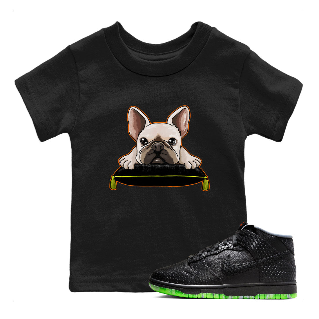 Dunk Halloween shirt to match jordans French Bulldog sneaker tees Dunk Mid Halloween Drip Gear Zone Sneaker Matching Clothing Brand Baby Toddler Black 1 T-Shirt