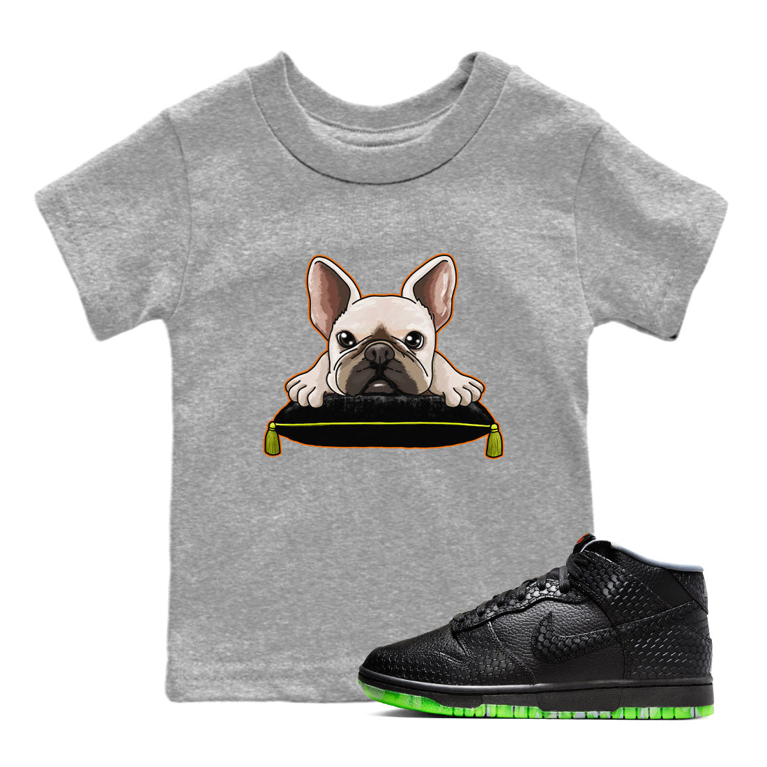 Dunk Halloween shirt to match jordans French Bulldog sneaker tees Dunk Mid Halloween Drip Gear Zone Sneaker Matching Clothing Brand Baby Toddler Heather Grey 1 T-Shirt