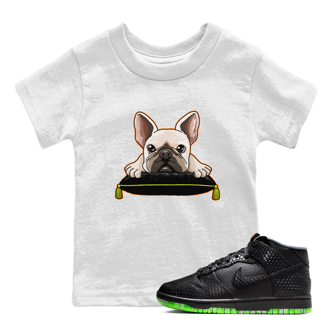 Dunk Halloween shirt to match jordans French Bulldog sneaker tees Dunk Mid Halloween Drip Gear Zone Sneaker Matching Clothing Brand Baby Toddler White 1 T-Shirt