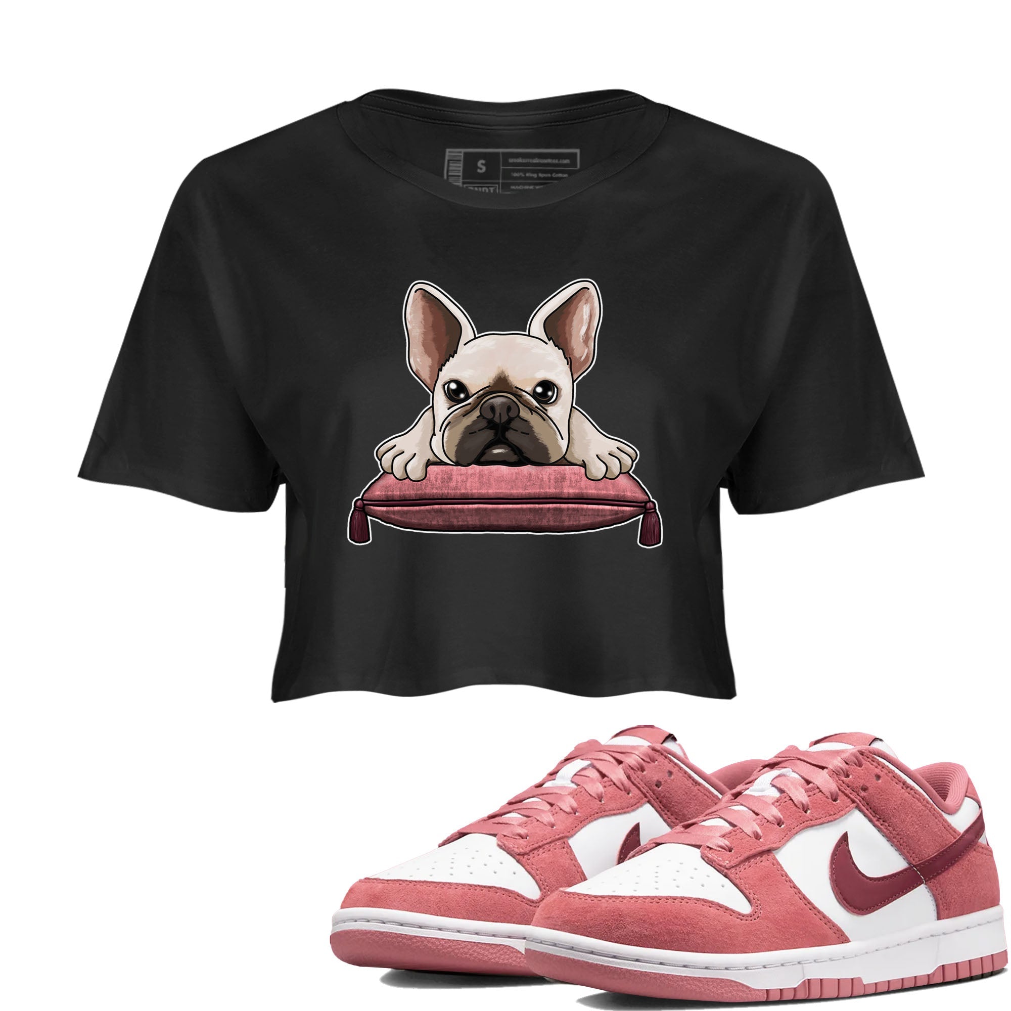 Dunk Valentine's Day shirt to match jordans French Bulldog sneaker tees Dunks Valentine's Day Drip Gear Zone Black 1 crop length shirt