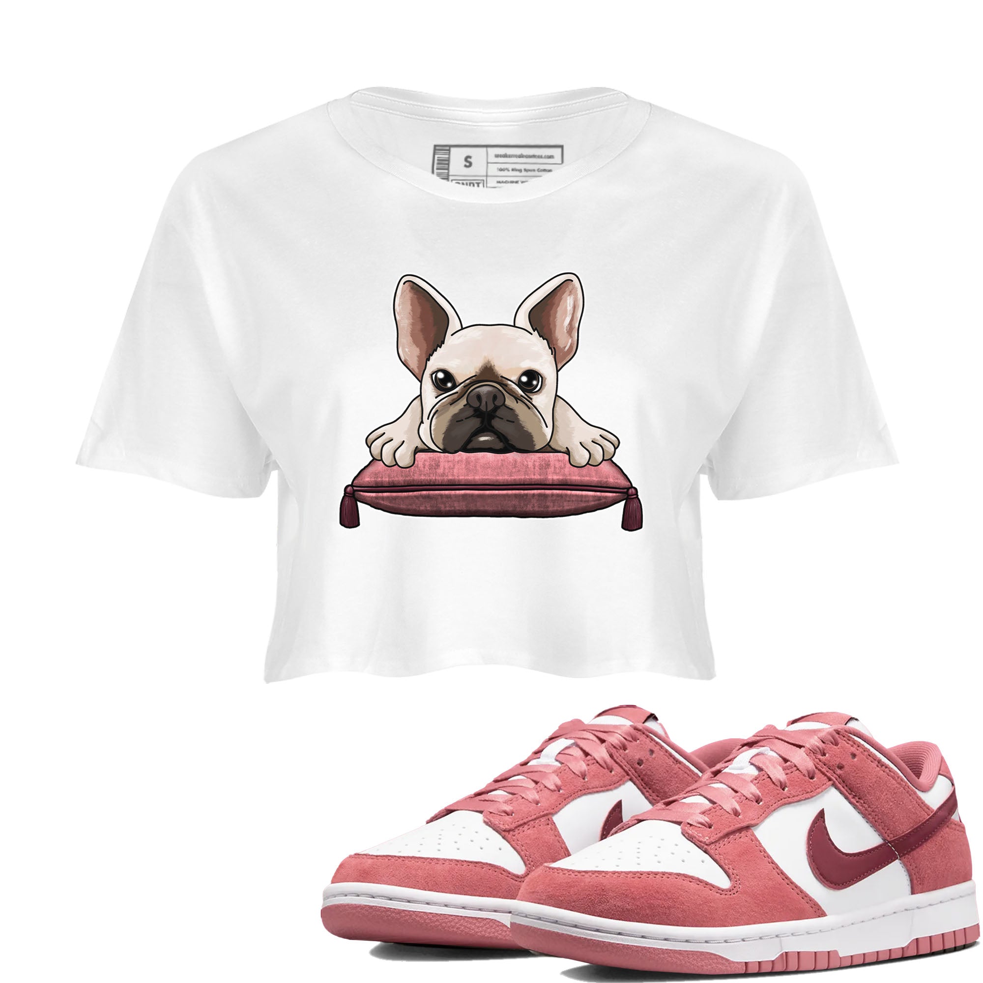 Dunk Valentine's Day shirt to match jordans French Bulldog sneaker tees Dunks Valentine's Day Drip Gear Zone White 1 crop length shirt