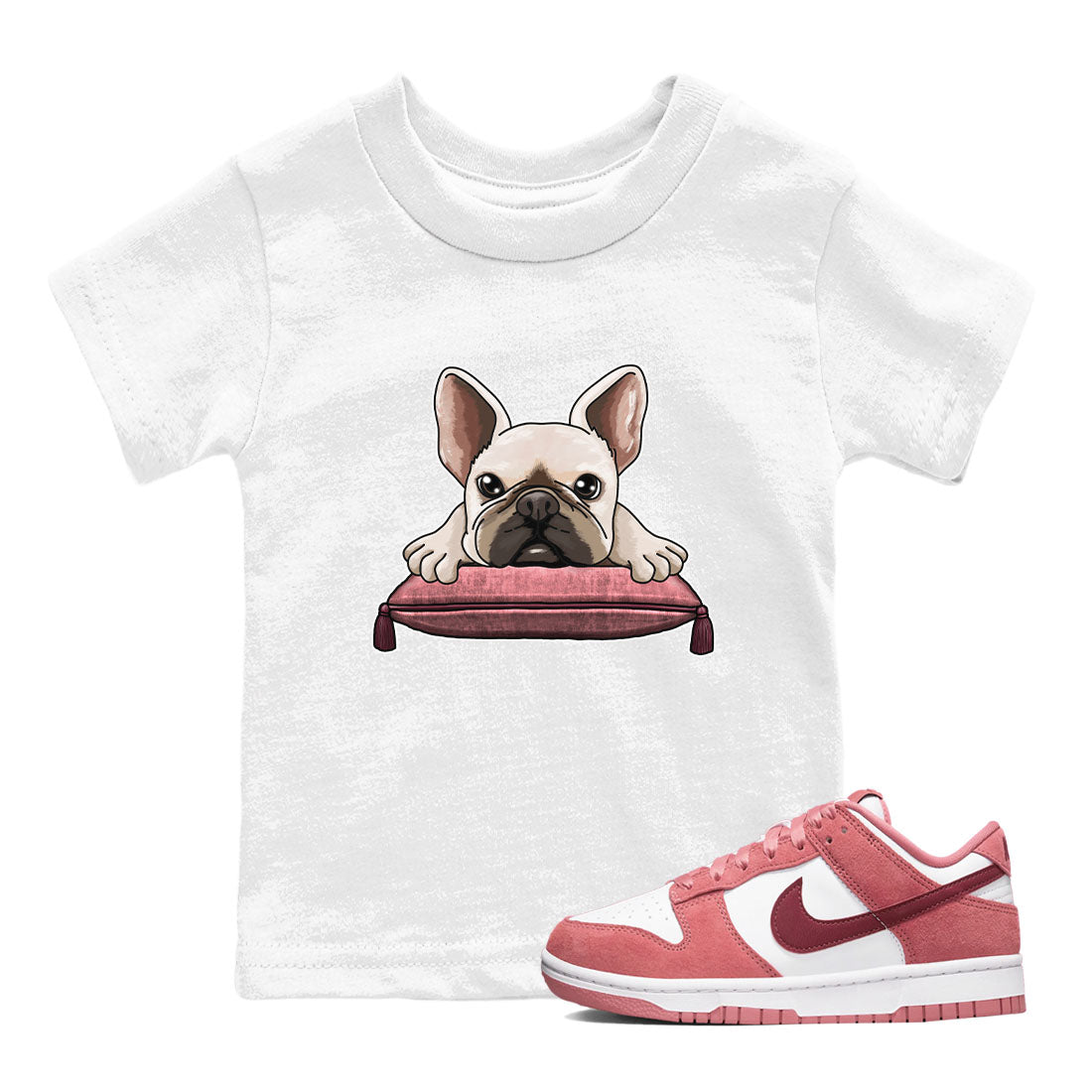 Dunk Valentine's Day shirt to match jordans French Bulldog sneaker tees Dunks Valentine's Day Drip Gear Zone baby toddler White 1 cotton Shirt
