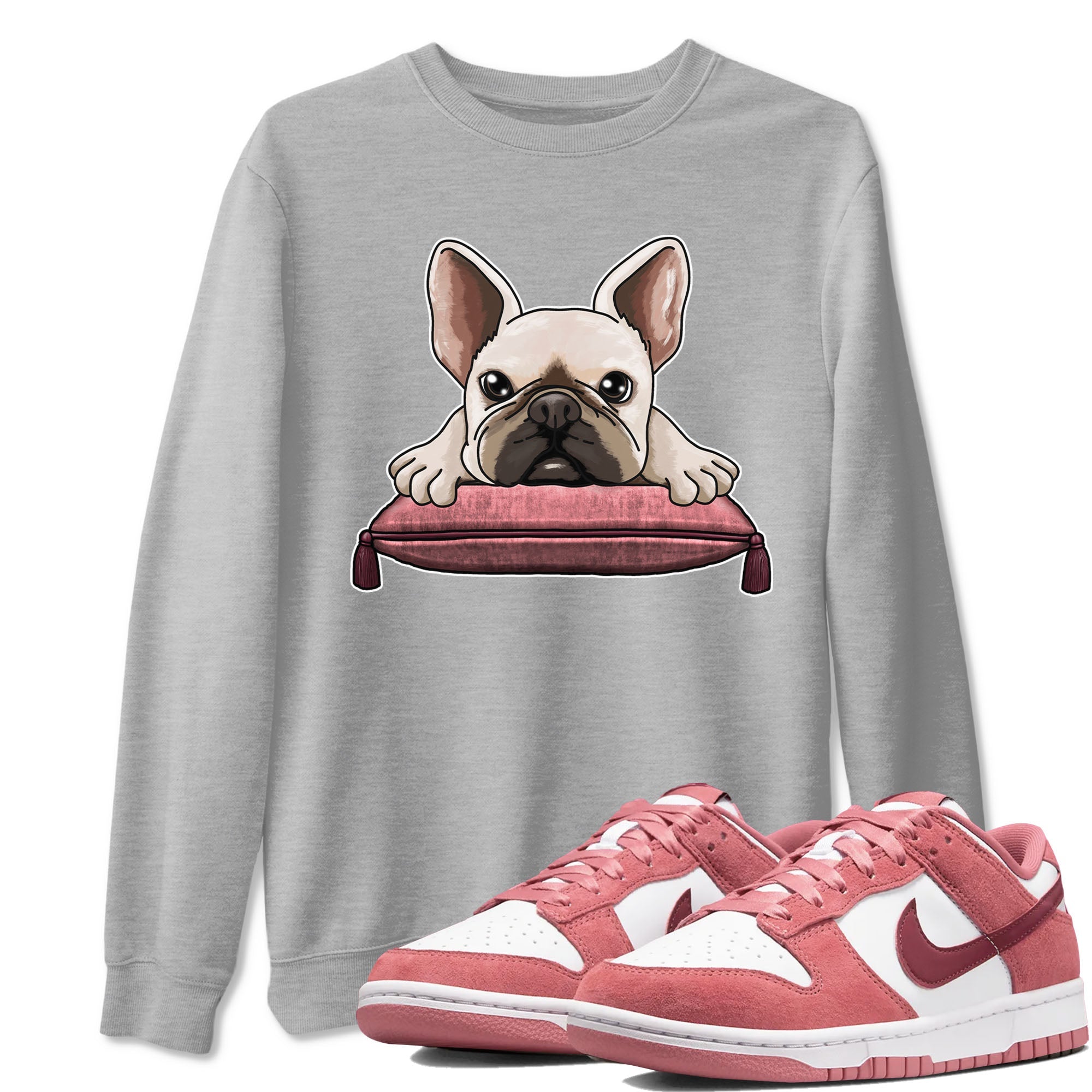 Dunk Valentine's Day shirt to match jordans French Bulldog sneaker tees Dunks Valentine's Day Drip Gear Zone unisex cotton Heather Grey 1 crew neck shirt