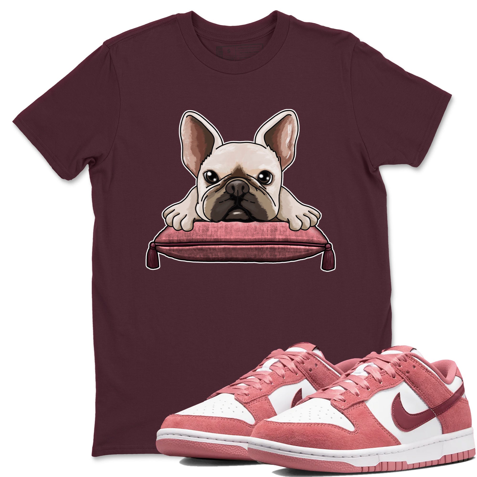 Dunk Valentine's Day shirt to match jordans French Bulldog sneaker tees Dunks Valentine's Day Drip Gear Zone unisex cotton Maroon 1 crew neck shirt