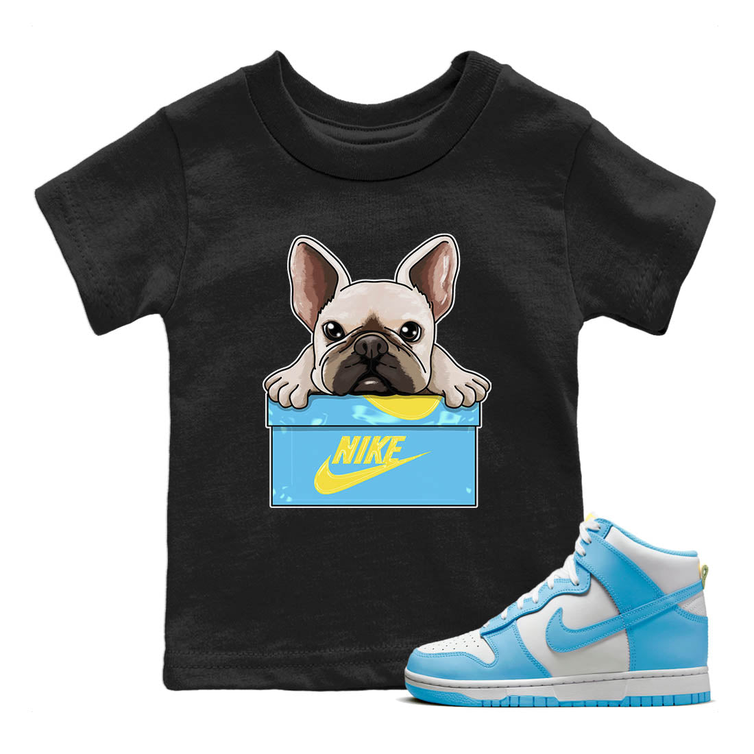 Nike Dunk High Blue Chill Shirt To Match Jordans French Bulldog Sneaker Tees Nike Dunk High Blue Chill Drip Gear Zone Sneaker Matching Clothing Kids Shirts