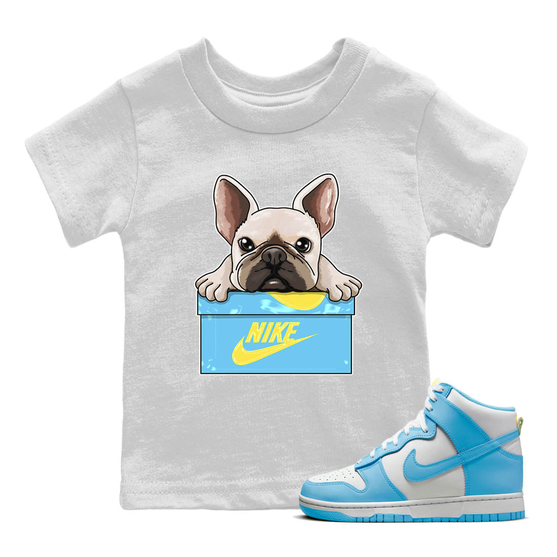 Nike Dunk High Blue Chill Shirt To Match Jordans French Bulldog Sneaker Tees Nike Dunk High Blue Chill Drip Gear Zone Sneaker Matching Clothing Kids Shirts