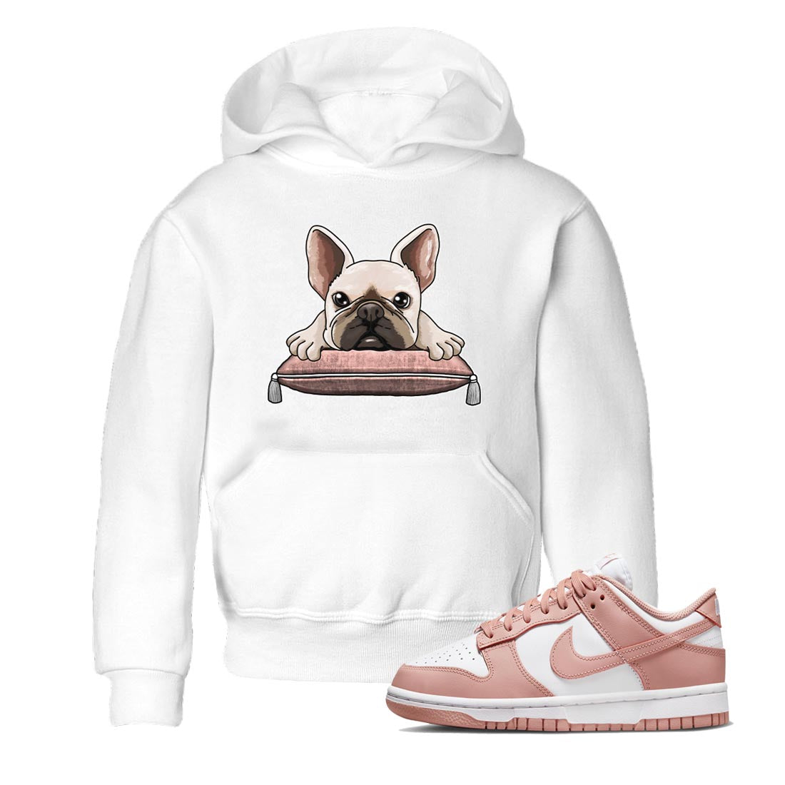 Nike Dunks Low Rose Whisper shirt to match jordans French Bulldog Streetwear Sneaker Shirt Nike Dunk Rose Whisper Drip Gear Zone Sneaker Matching Clothing Baby Toddler White 1 T-Shirt