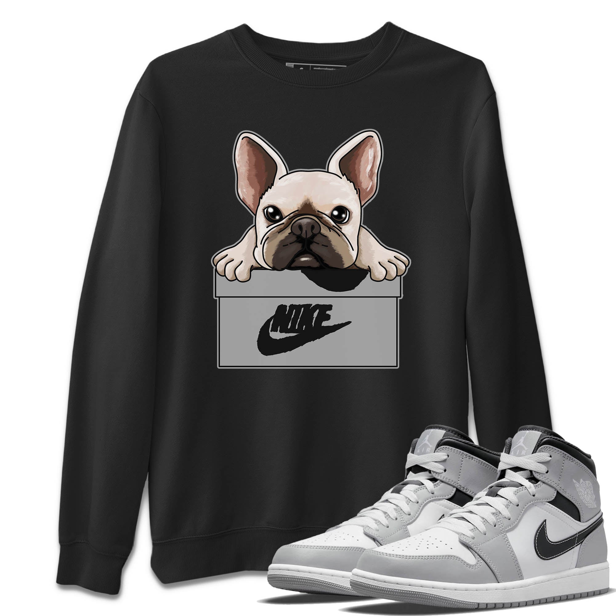 Jordan 1 Light Smoke Grey Sneaker Matching T-Shirt French Bulldog Sneaker Tees Jordan 1 Light Smoke Grey Sneaker Release Tees Crew Neck Tees