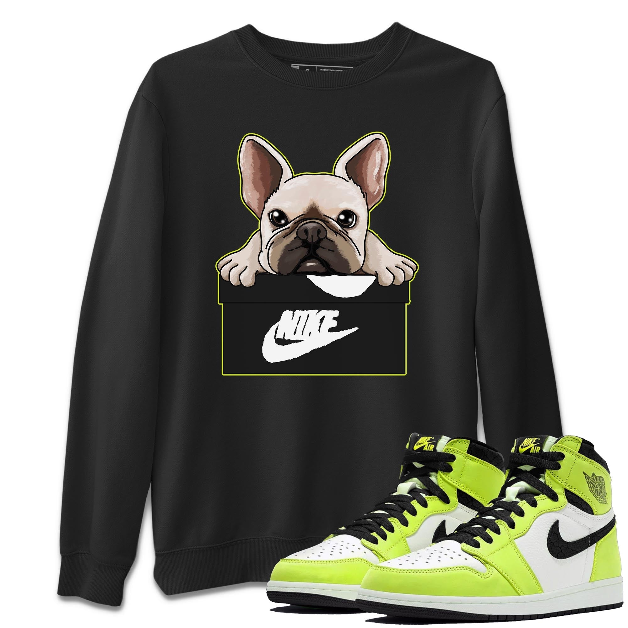 Jordan 1 Visionaire Sneaker Matching T-Shirt French Bulldog Sneaker Tees Jordan 1 Visionaire Sneaker Release Tees Crew Neck Tees