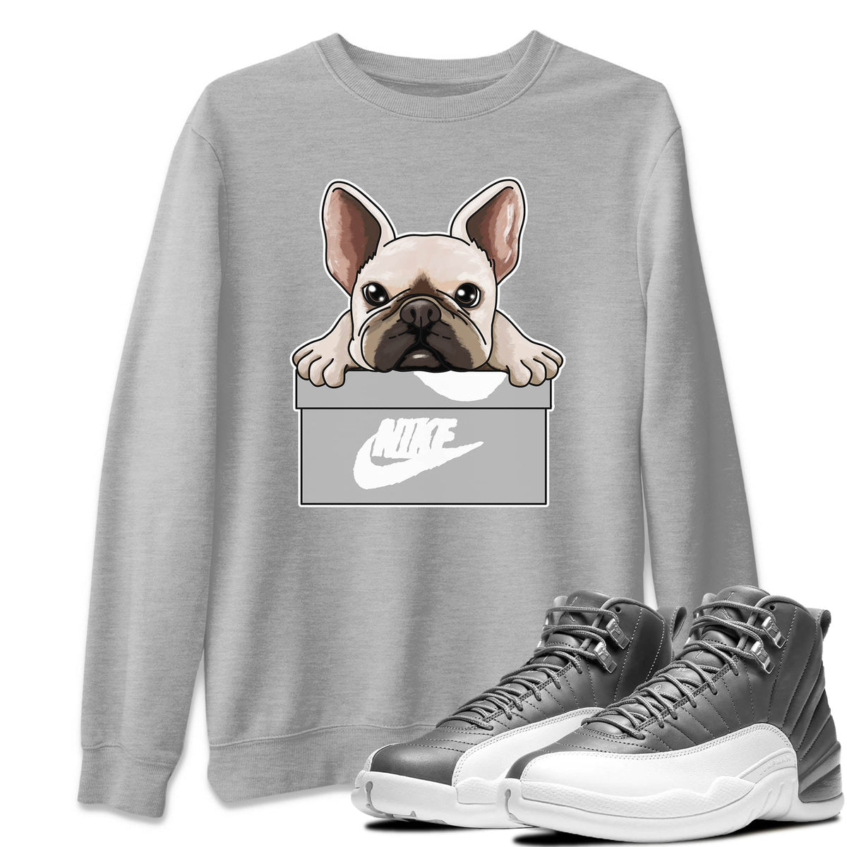 Jordan 12 Stealth Sneaker Matching T-Shirt French Bulldog Sneaker Tees Jordan 12 Stealth Sneaker Release Tees Crew Neck Tees