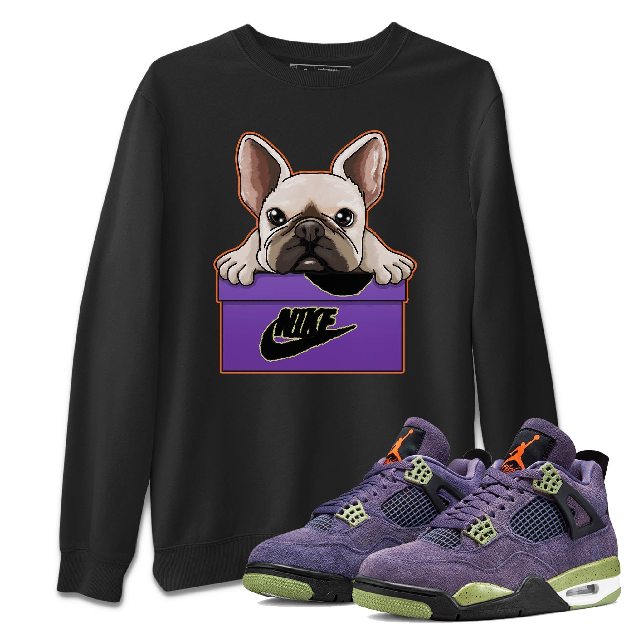 Jordan 4 Canyon Purple Sneaker Matching T-Shirt French Bulldog Sneaker Tees Jordan 4 Canyon Purple Sneaker Release Tees Crew Neck Tees