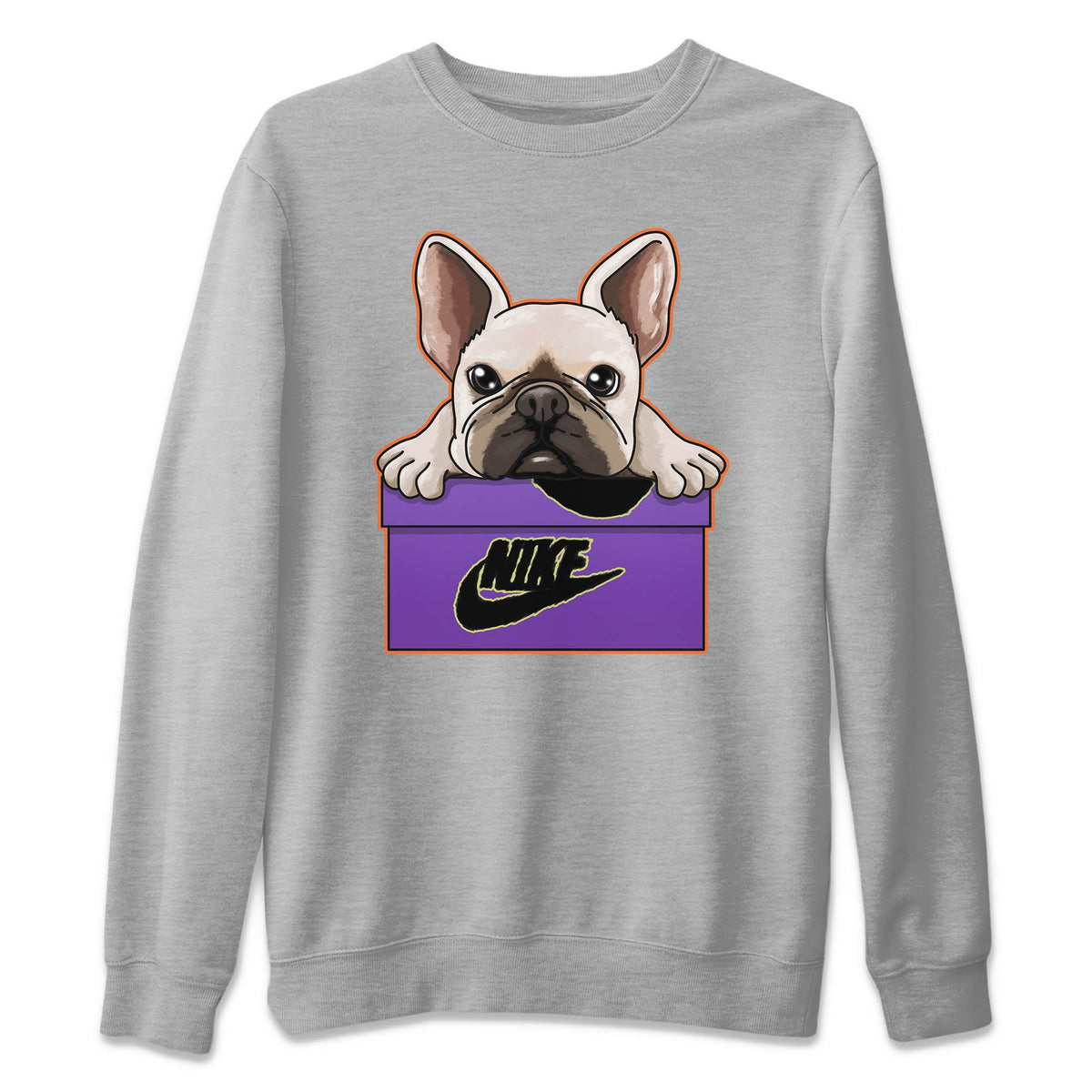 Jordan 4 Canyon Purple Sneaker Matching T-Shirt French Bulldog Sneaker Tees Jordan 4 Canyon Purple Sneaker Release Tees Crew Neck Tees