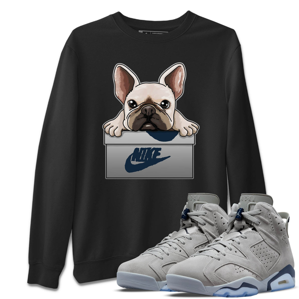 Jordan 6 Georgetown Sneaker Matching T-Shirt French Bulldog Sneaker Tees Jordan 6 Georgetown Sneaker Release Tees Crew Neck Tees